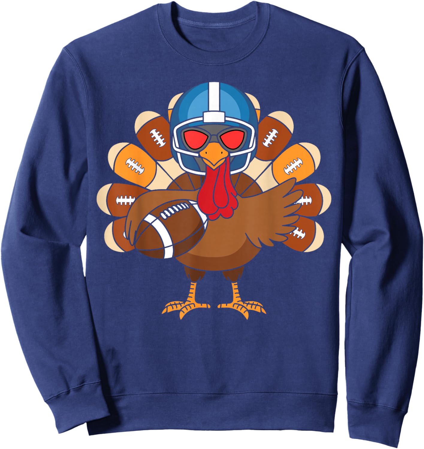 Turkey Football Player Funny Turkey Thanksgiving Day Sweatshirt - Sweatshirt | Navy