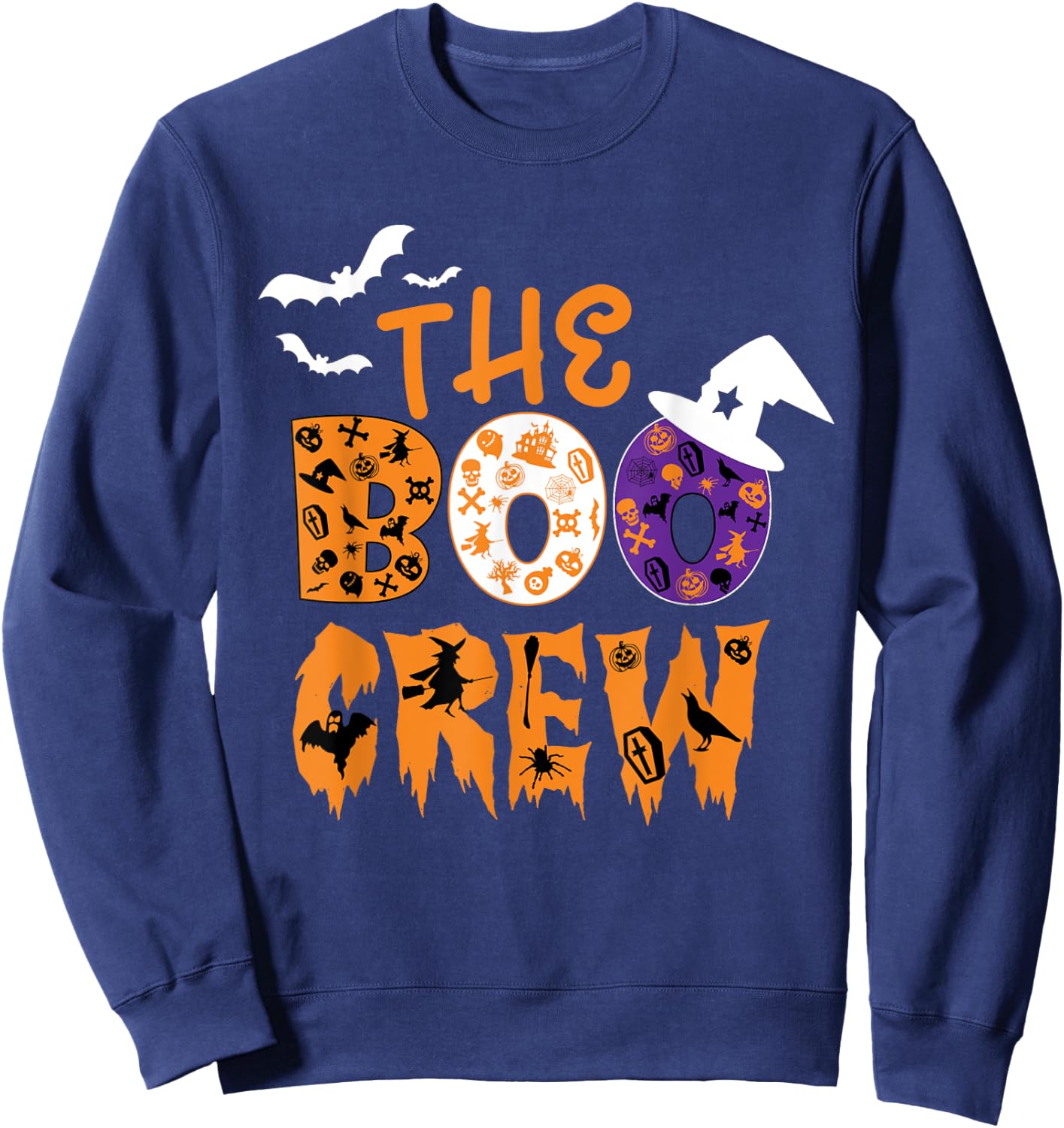 Halloween The Boo Crew Spooky Bats and Witches Fun Family Sweatshirt - Sweatshirt | Navy