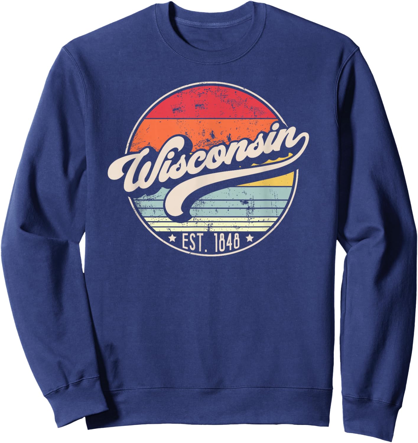 Retro Wisconsin Home State WI Cool 70s Style Sunset Sweatshirt - Sweatshirt | Navy