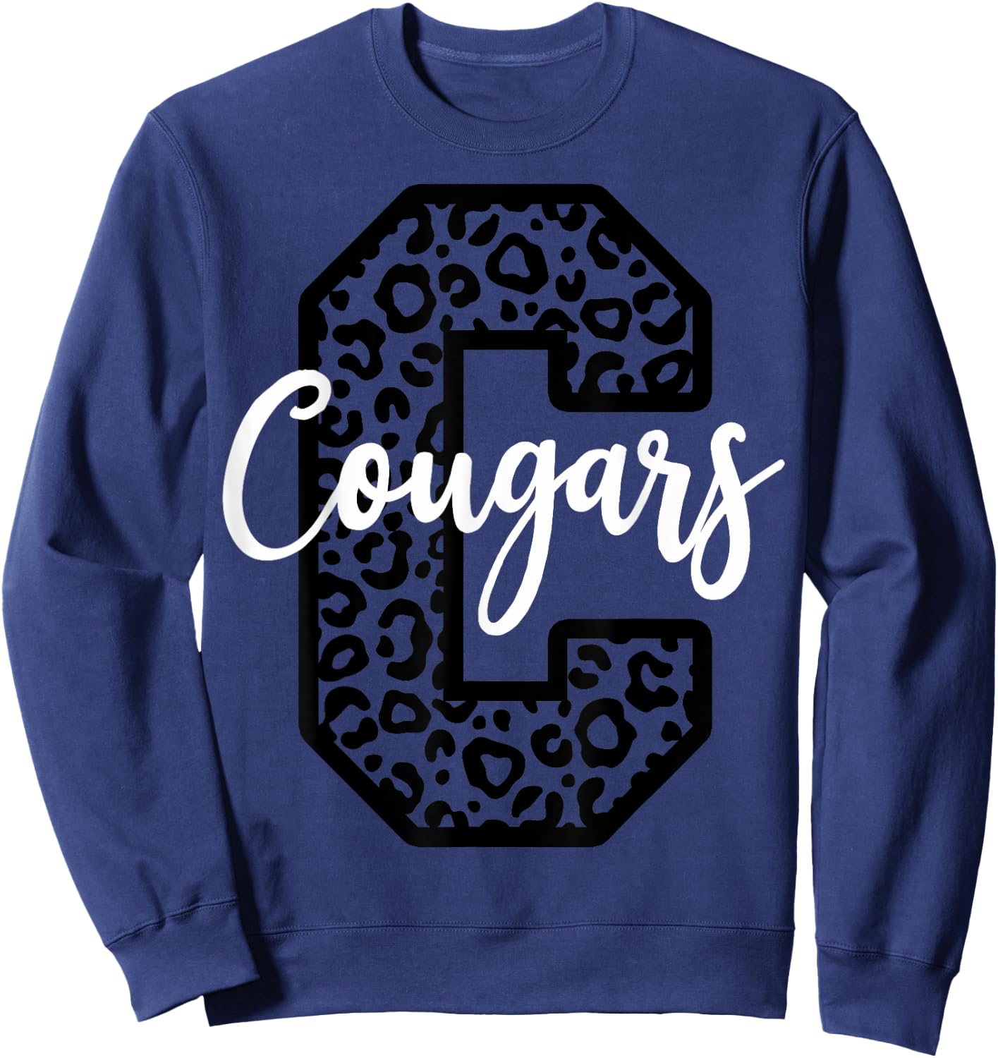 Cougars School Spirit Mascot Leopard Cheer Fan Game Day Sweatshirt - Sweatshirt | Navy
