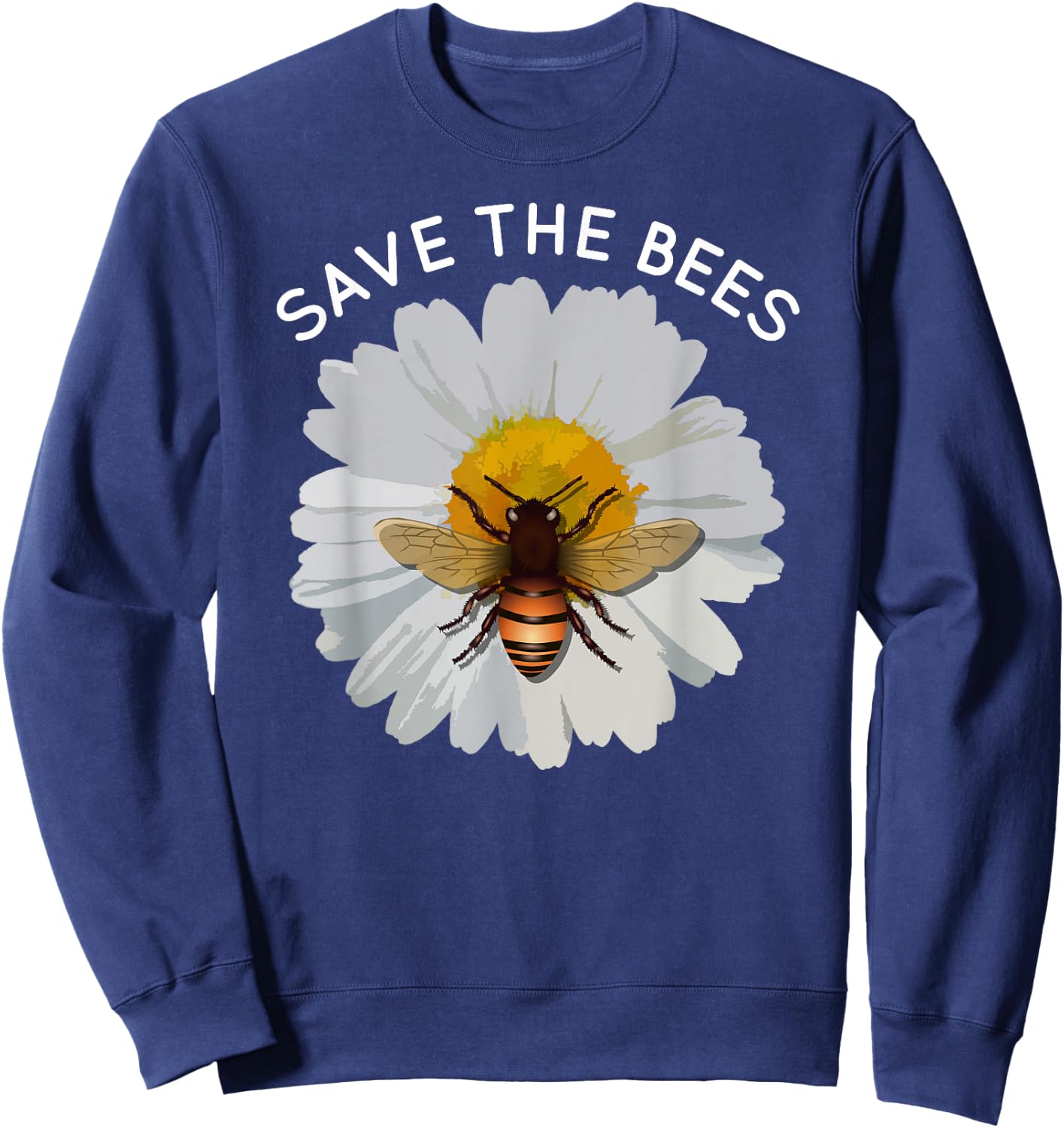 Save The Bees Daisy & Bee White and Yellow Blossom Flower Sweatshirt - Sweatshirt | Navy