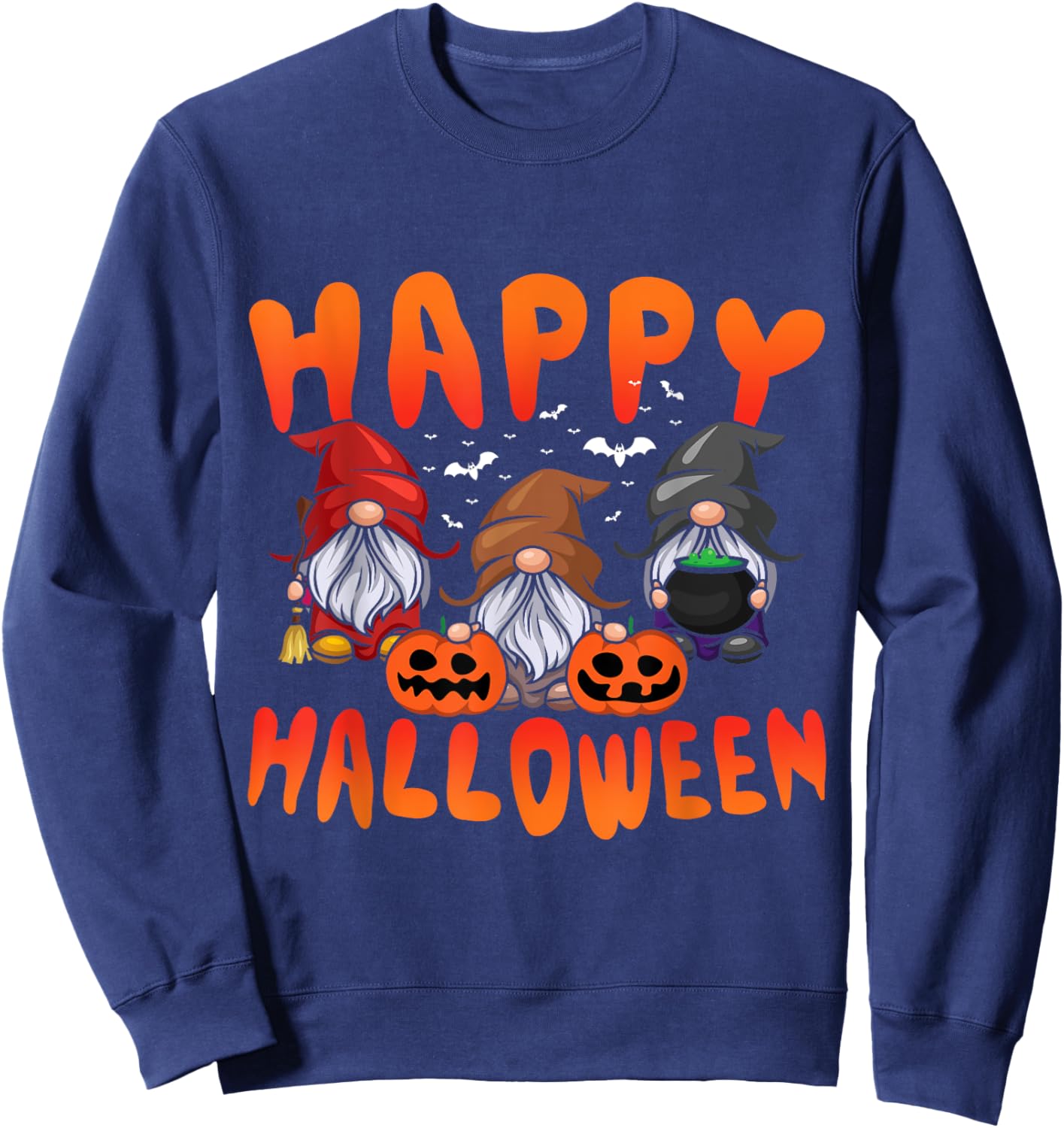 Gnomes Halloween Greeting Holiday Pumpkin Creepy Halloween Sweatshirt - Sweatshirt | Navy