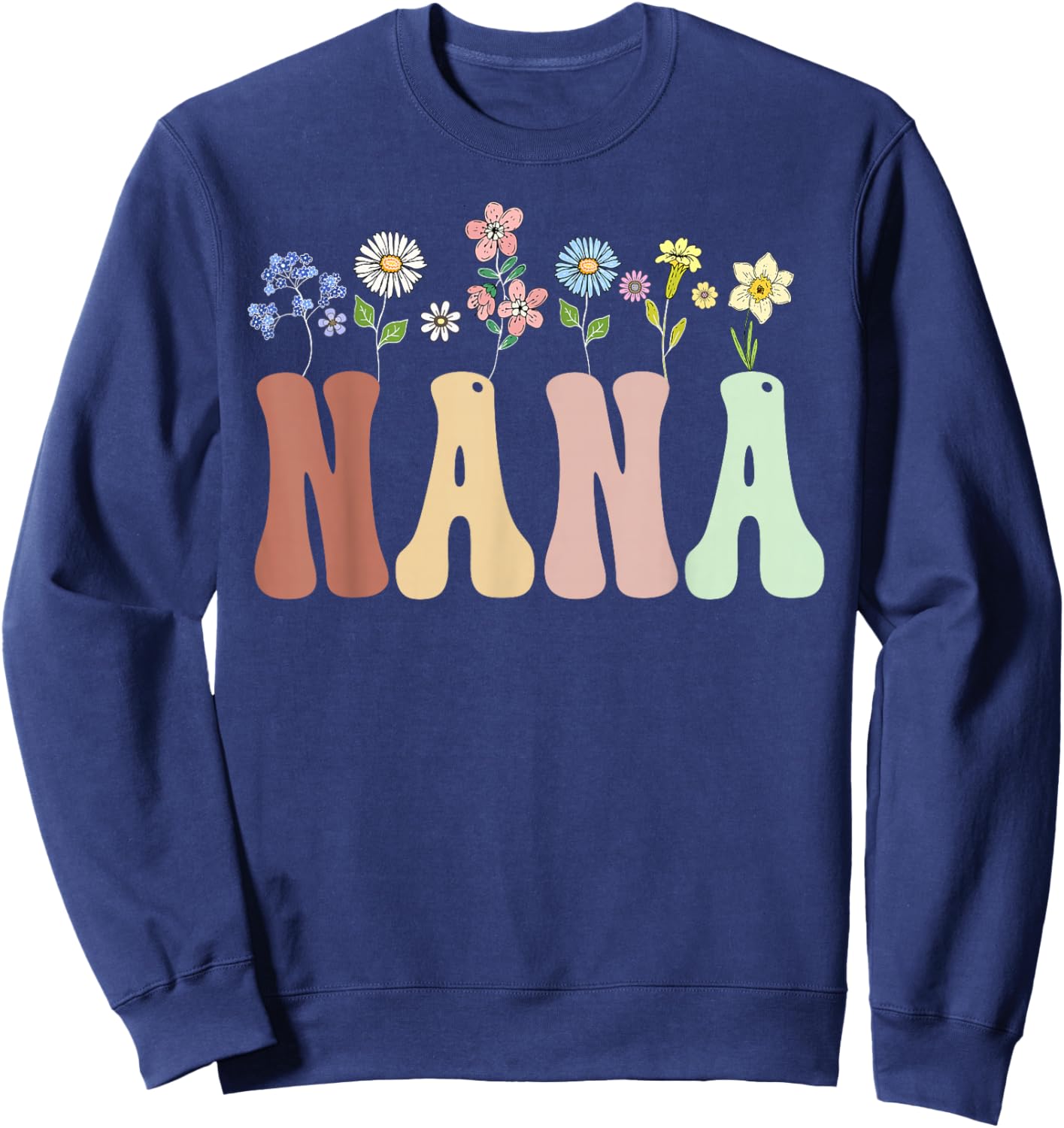 Nana Gifts Women Wildflower Floral Design Nana Sweatshirt - Sweatshirt | Navy