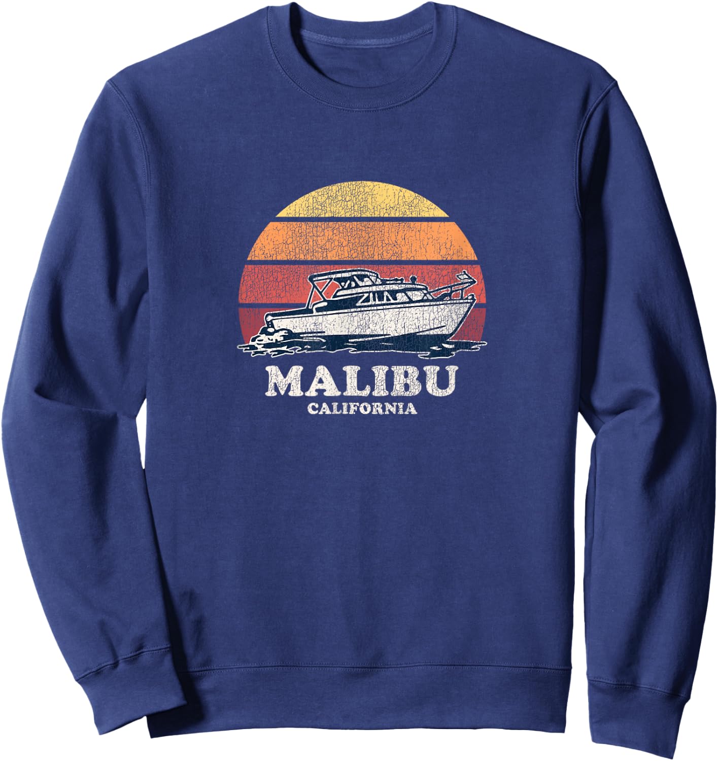 Malibu CA Vintage Boating 70s Retro Boat Design Sweatshirt - Sweatshirt | Navy