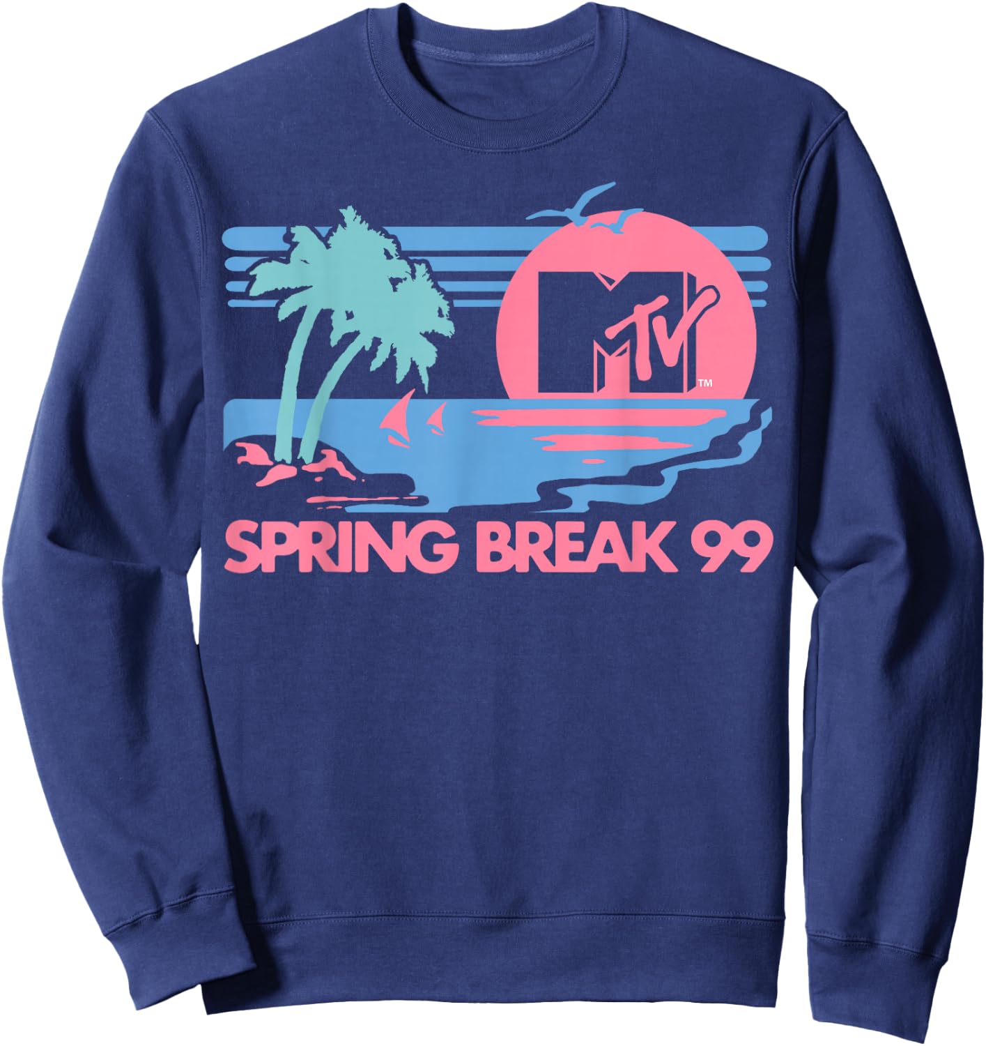 MTV Pastel Colors Beach Spring Break Logo Sweatshirt - Sweatshirt | Navy