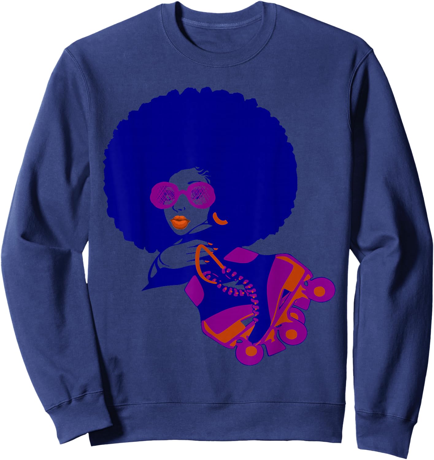 Retro Afro Hair Natural Hair girl with Afro Puff Sweatshirt - Sweatshirt | Navy
