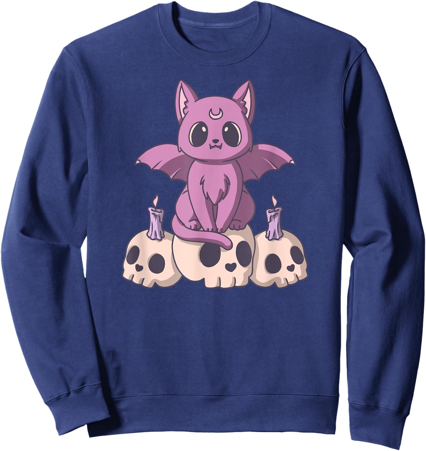 Pastel Goth Satanic Demon Cat And Skull Anime Kawaii Women Sweatshirt - Sweatshirt | Navy