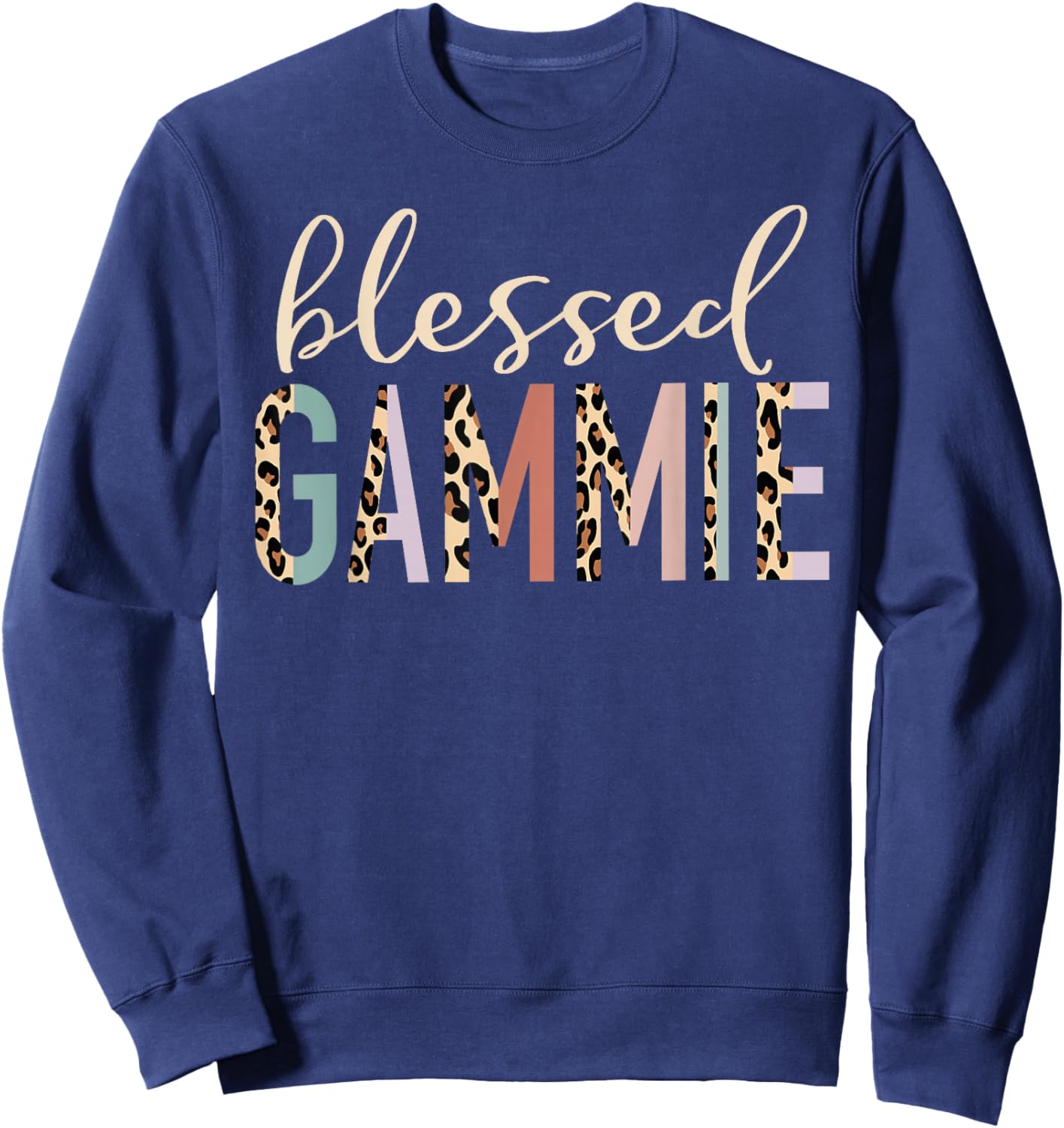 Blessed Gammie Cute Leopard Print Sweatshirt - Sweatshirt | Navy