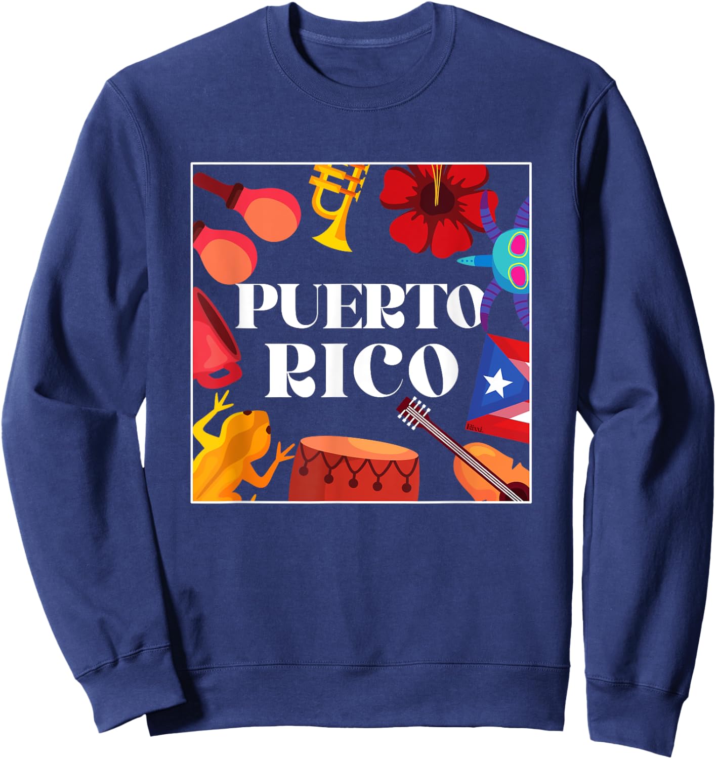 Puerto Rico Flag Flower Amapola Coquí Vejigante Pride Sweatshirt - Sweatshirt | Navy