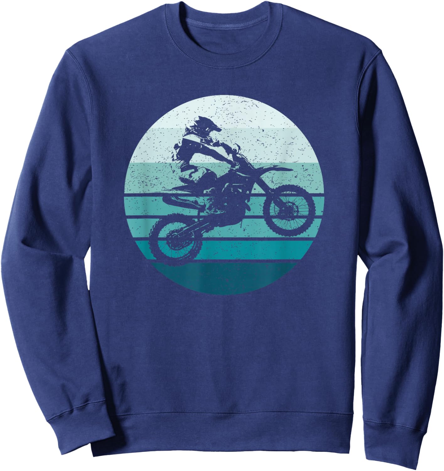 Motocross, Vintage, Dirt Bike Rider, Sunset Background Sweatshirt - Sweatshirt | Navy