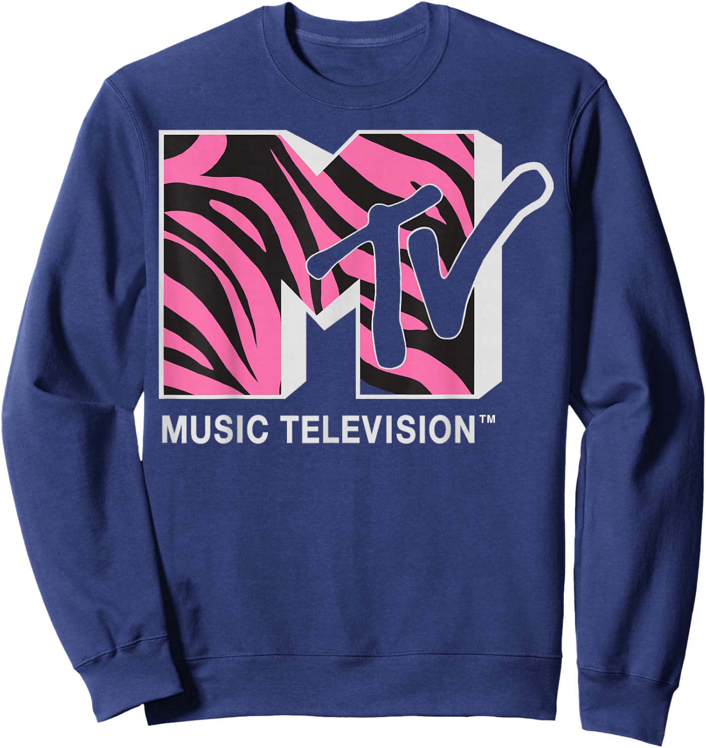 MTV Pink and Black Zebra Logo Graphic Sweatshirt - Sweatshirt | Navy