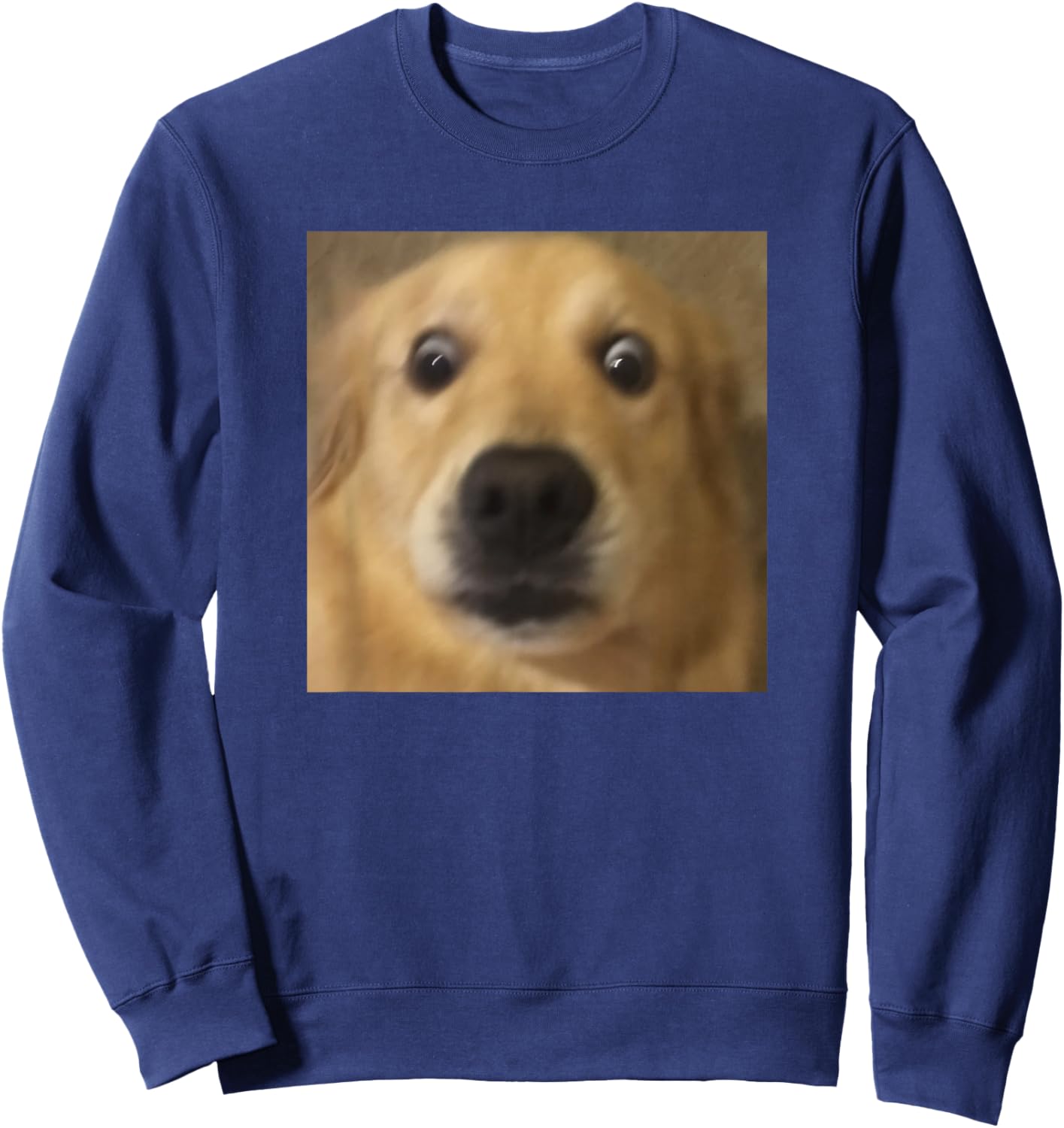 Funny Surprised Golden Retriever Face Blur Meme Sweatshirt - Sweatshirt | Navy