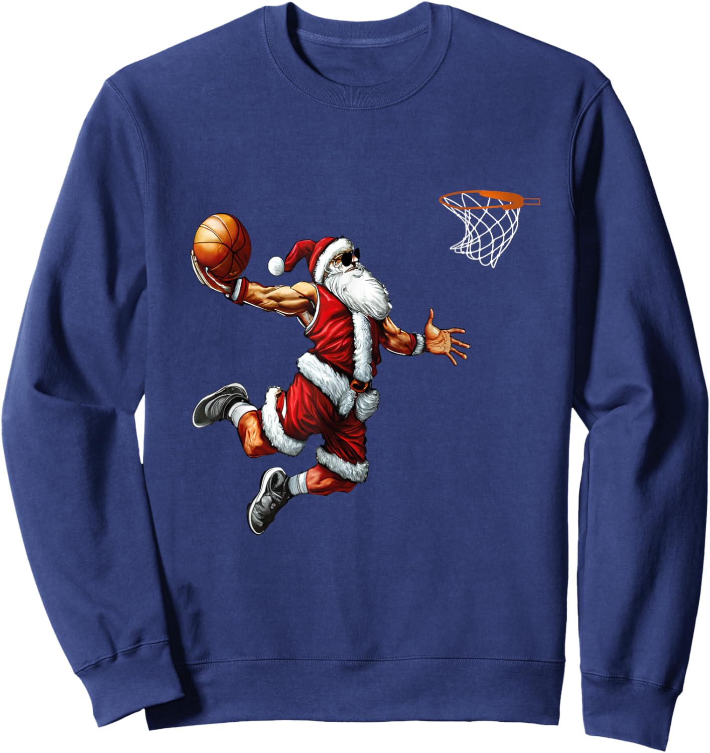 Santa Playing Basketball Christmas Sweatshirt - Sweatshirt | Navy