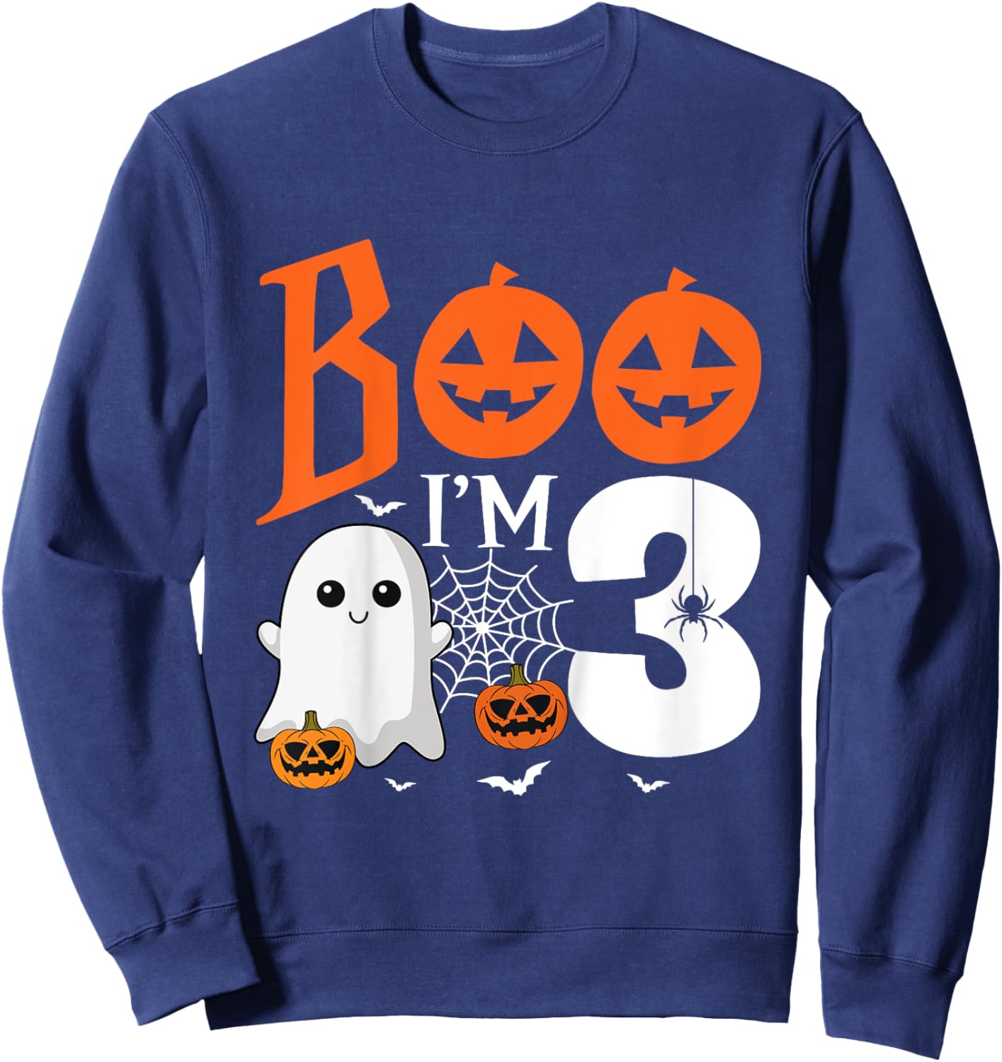 Kids Boo I'm 3 Yr Old 3rd Birthday Halloween Girl Boy Costume Sweatshirt - Sweatshirt | Navy