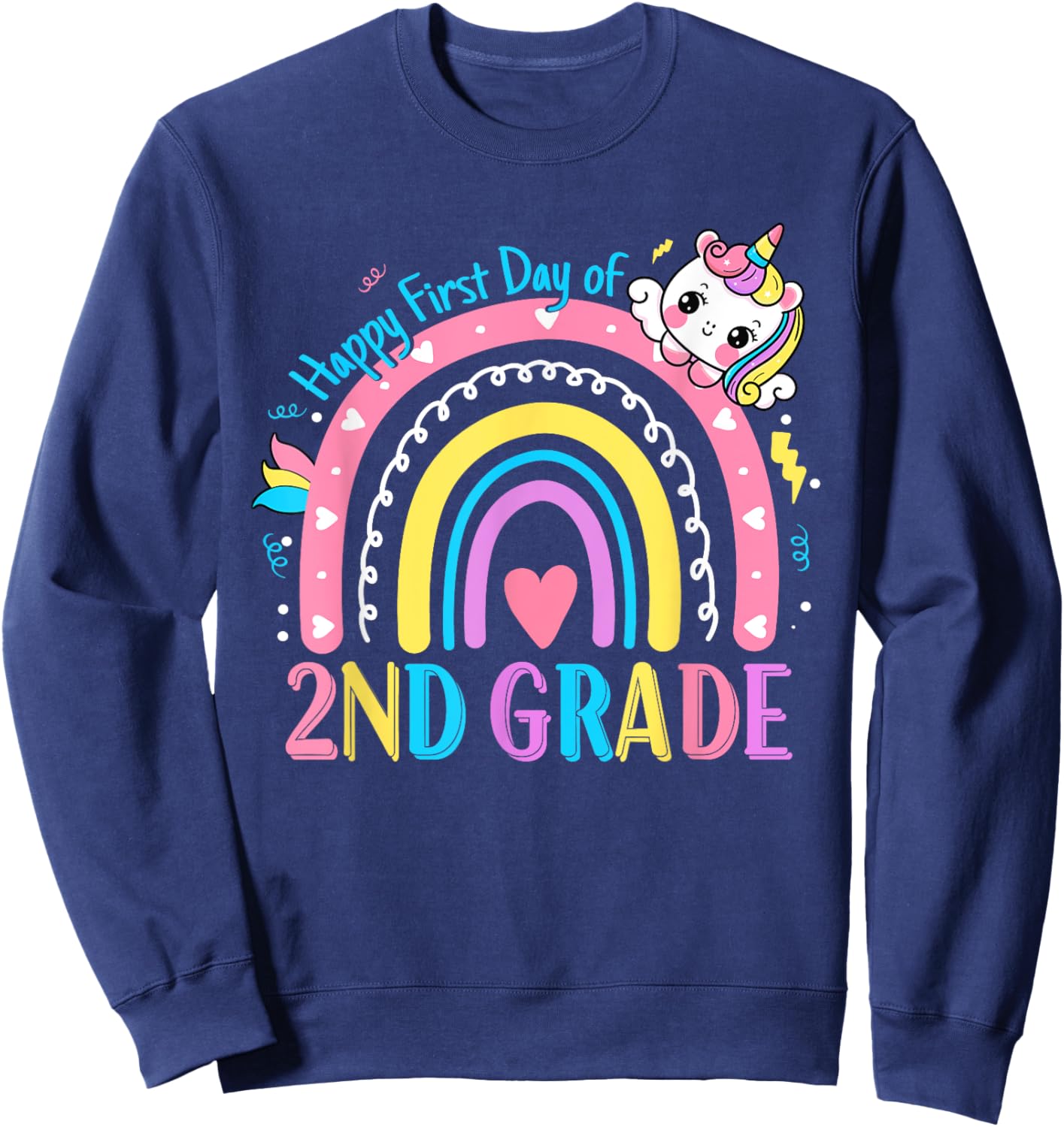 Second Grade First Day to School 2nd Grade Unicorn Girl Kids Sweatshirt - Sweatshirt | Navy