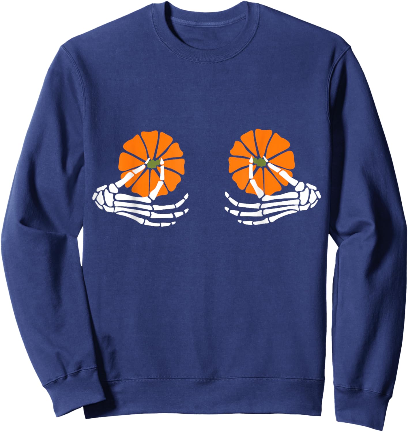 Boobs Pumpkin Skeleton Hand Halloween Sweatshirt - Sweatshirt | Navy