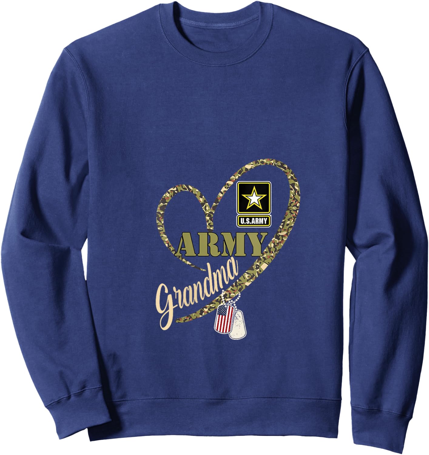 Proud Grandma Clothing Funny Military Heart Camouflage V-Neck Sweatshirt - Sweatshirt | Navy