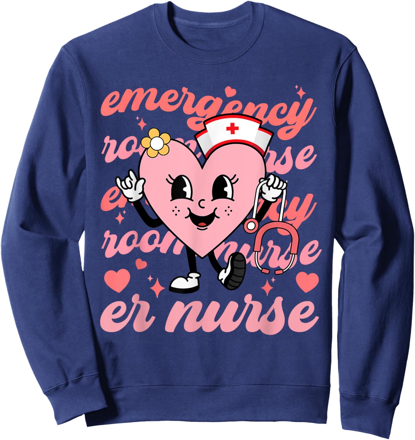 Retro Emergency Room Nurse Valentines Day Hearts Stethoscope Sweatshirt - Sweatshirt | Navy