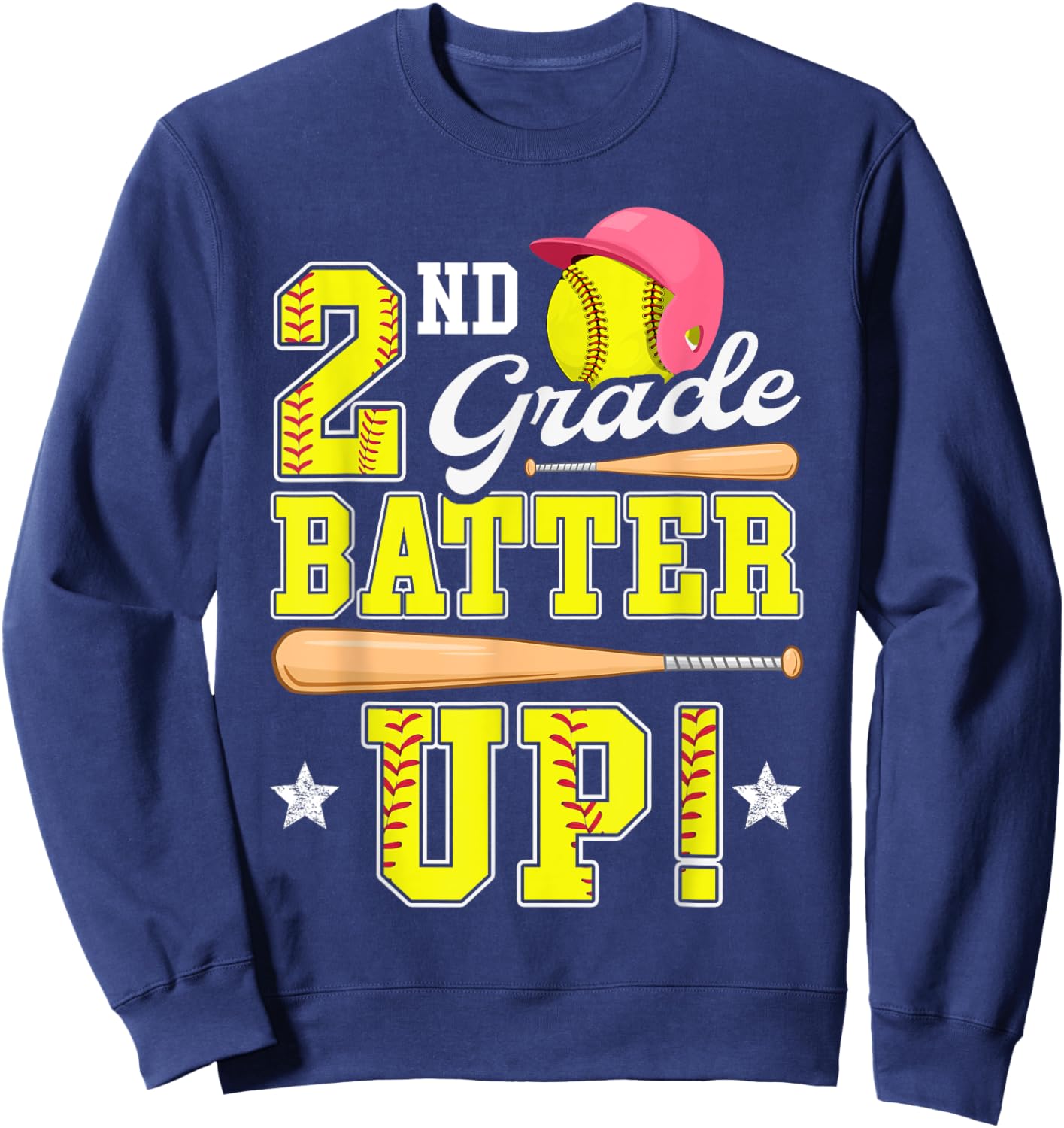 2nd Grade Batter Up Softball Second Grade Back To School Sweatshirt - Sweatshirt | Navy