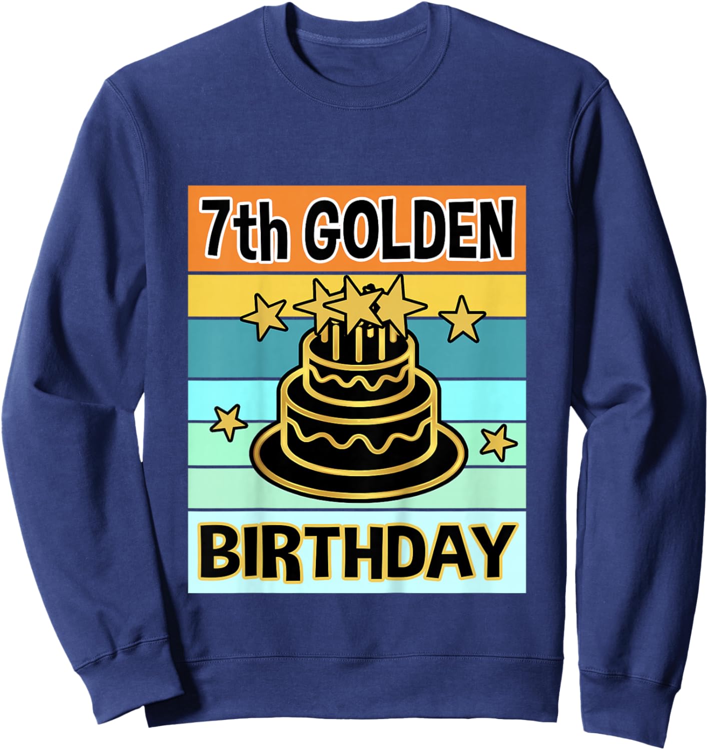Kids 7th Golden Birthday Shirt My Birthday Golden Boys Girls Sweatshirt - Sweatshirt | Navy