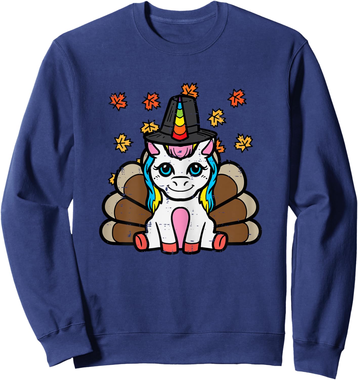 Thanksgiving Unicorn Turkey Fall Girls Kids Toddler Women Sweatshirt - Sweatshirt | Navy