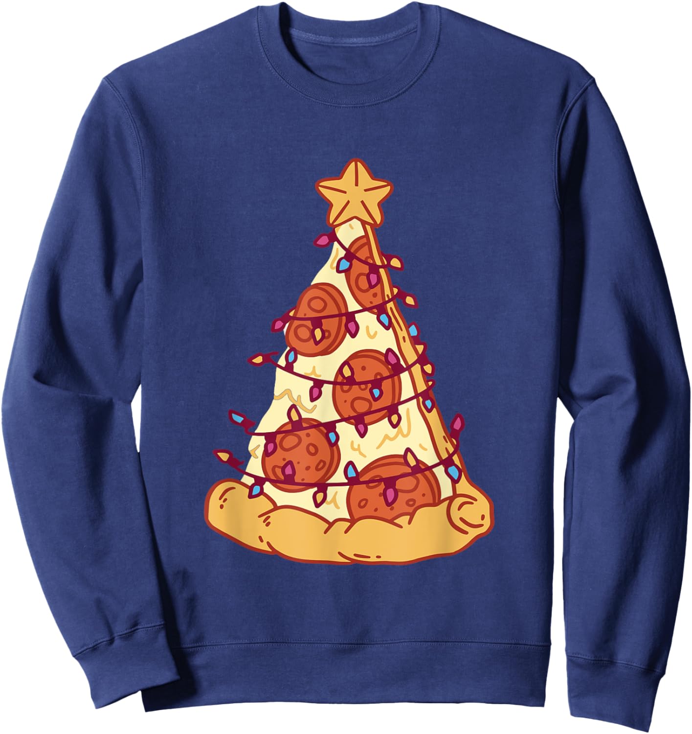 Pizza Christmas Tree Pepperoni Pizza Slice Food Xmas Party Sweatshirt - Sweatshirt | Navy