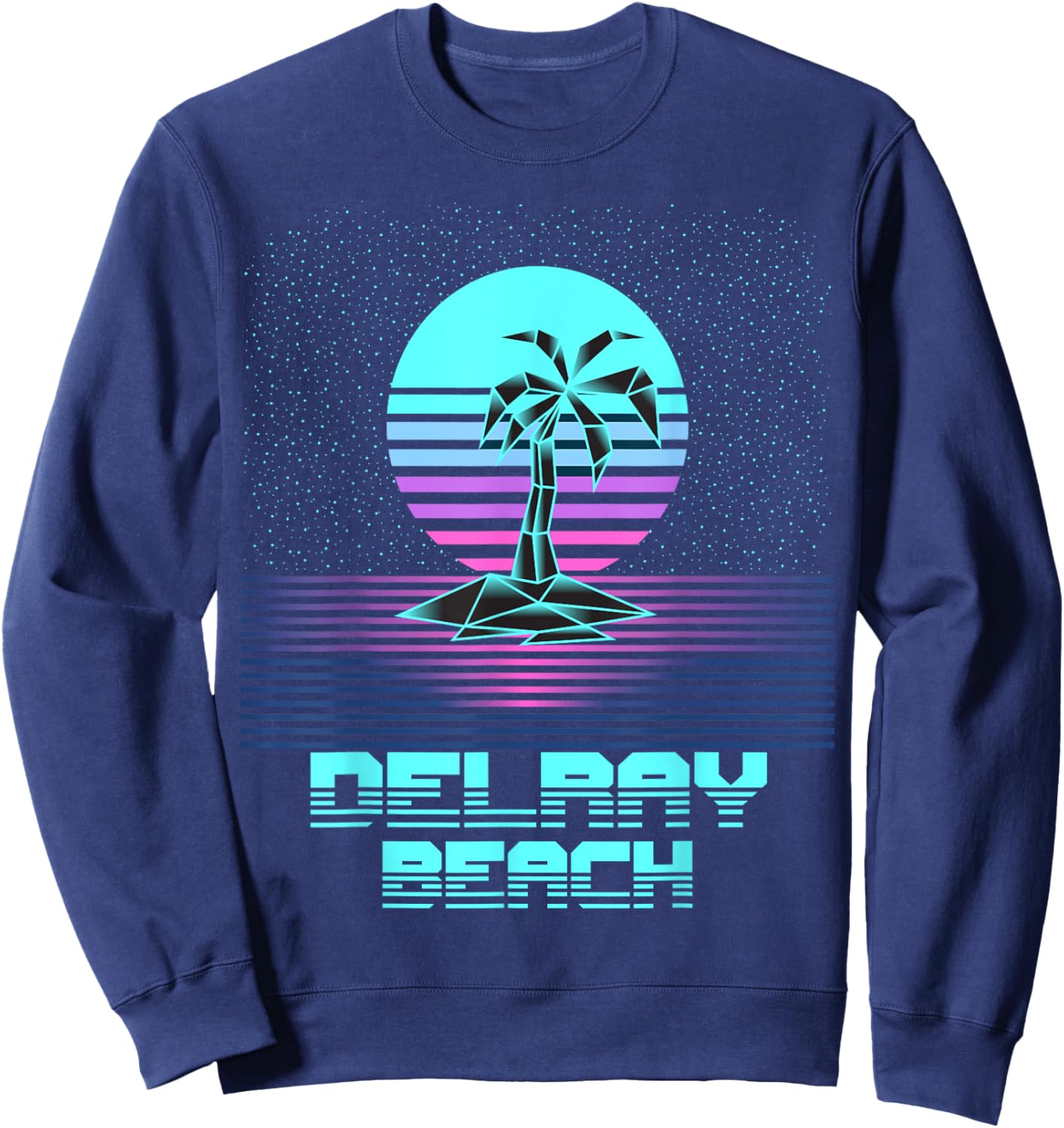 Delray Beach FL Retro Vintage 80s Palm Tree Art Souvenir Sweatshirt - Sweatshirt | Navy