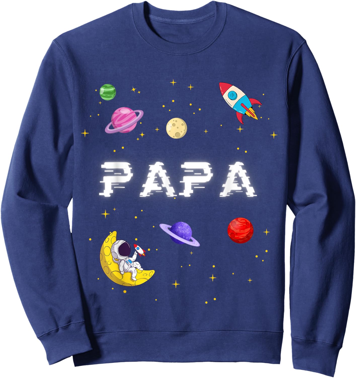 Papa Outer Planets Birthday Crew Space Party Themed Sweatshirt - Sweatshirt | Navy