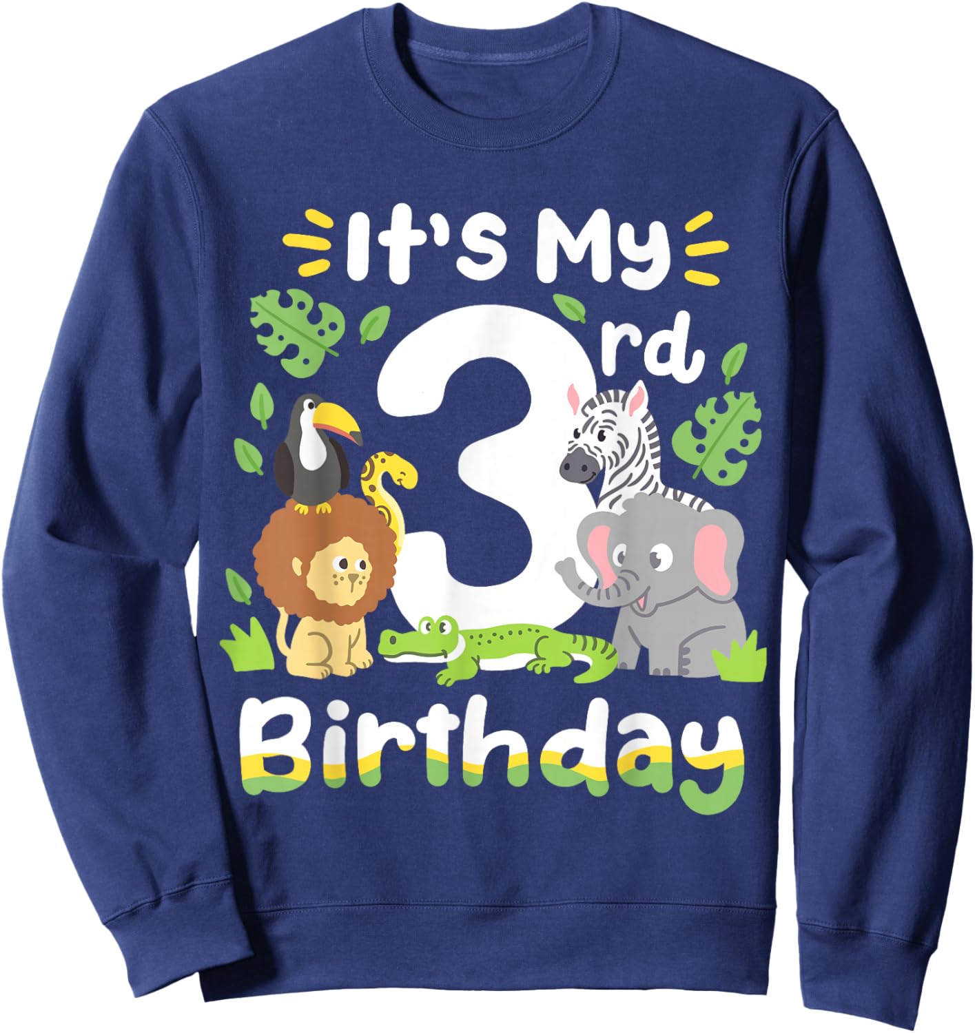 Jungle Safari 3rd Birthday Zoo Animal Three Years Old Kids Sweatshirt - Sweatshirt | Navy