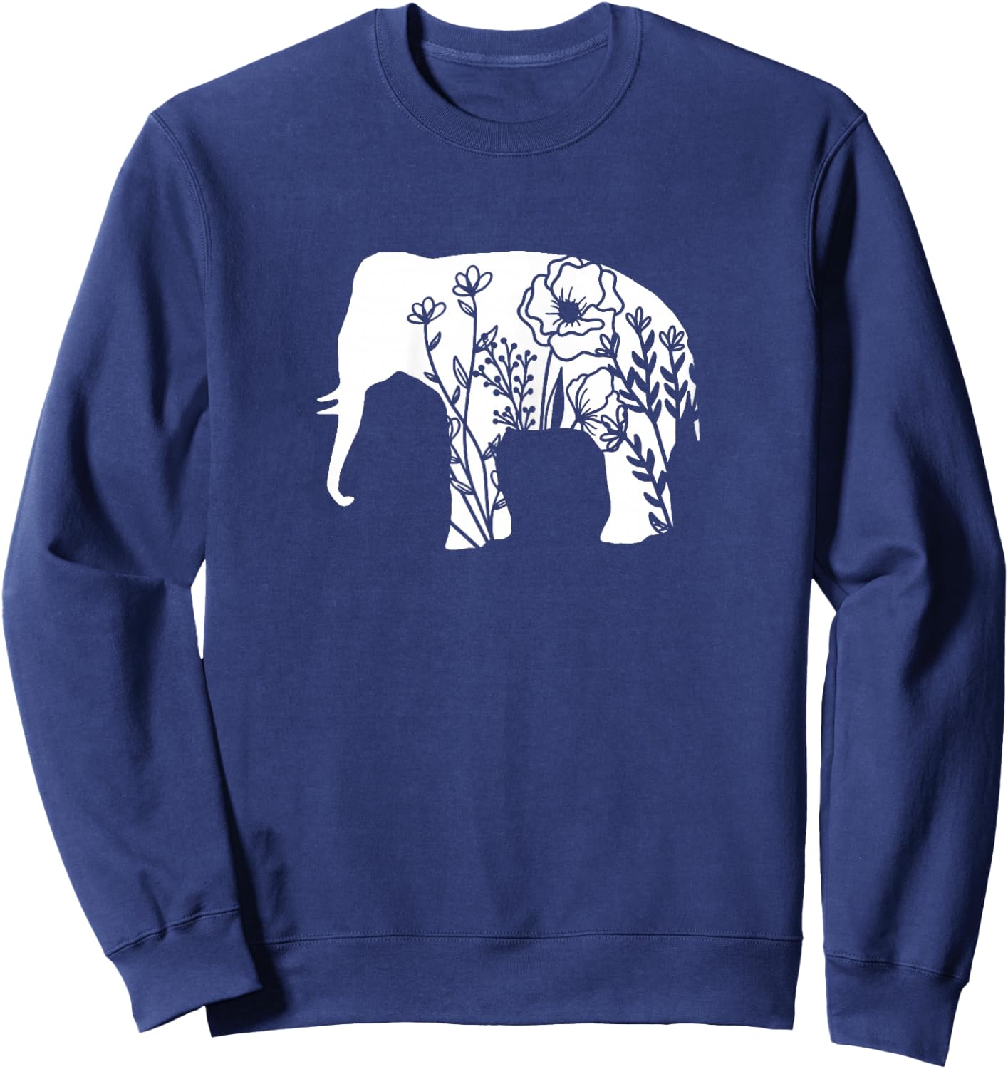 Girls Floral Elephant with Flower Graphic for Teens Mom Sweatshirt - Sweatshirt | Navy