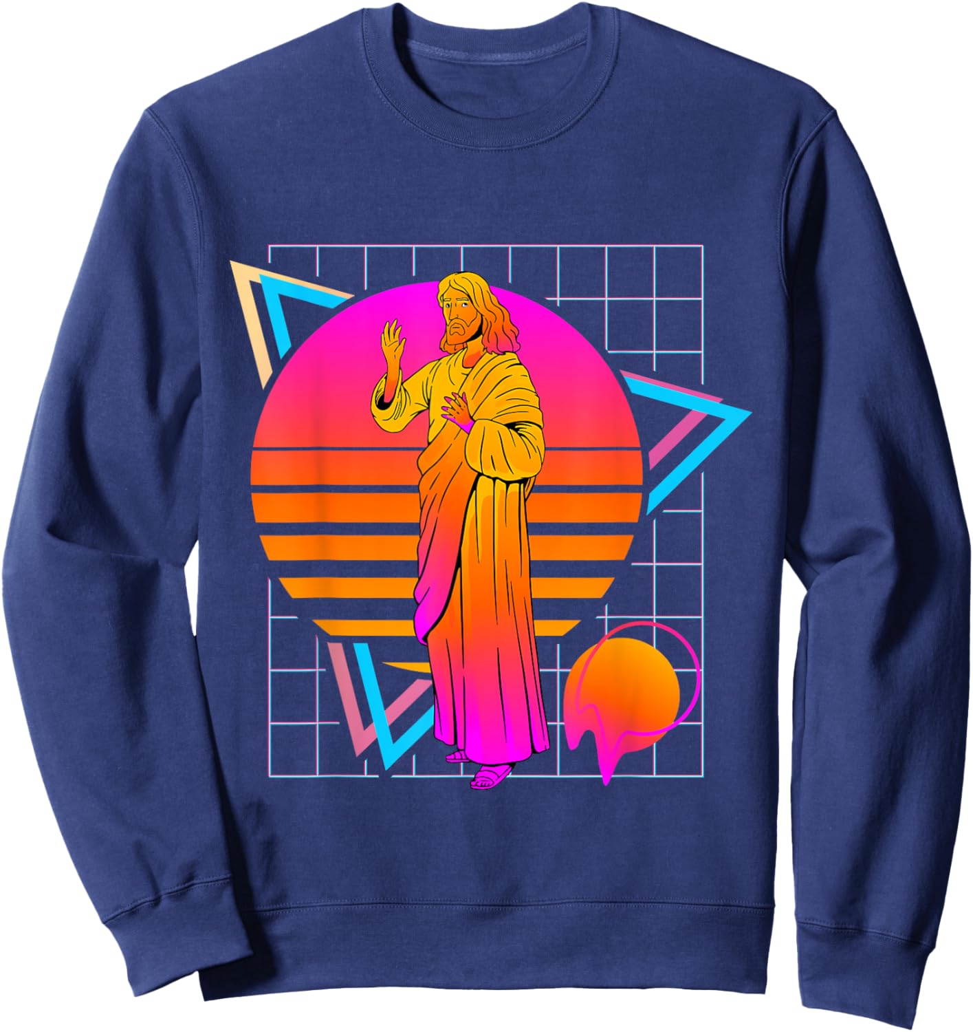 Jesus Retro 80s Style Vintage Religion Sweatshirt - Sweatshirt | Navy
