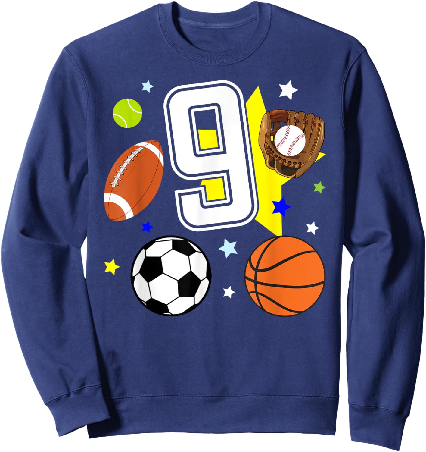 9th Birthday Sports Birthday Theme 9 Year Old Boy Sweatshirt - Sweatshirt | Navy