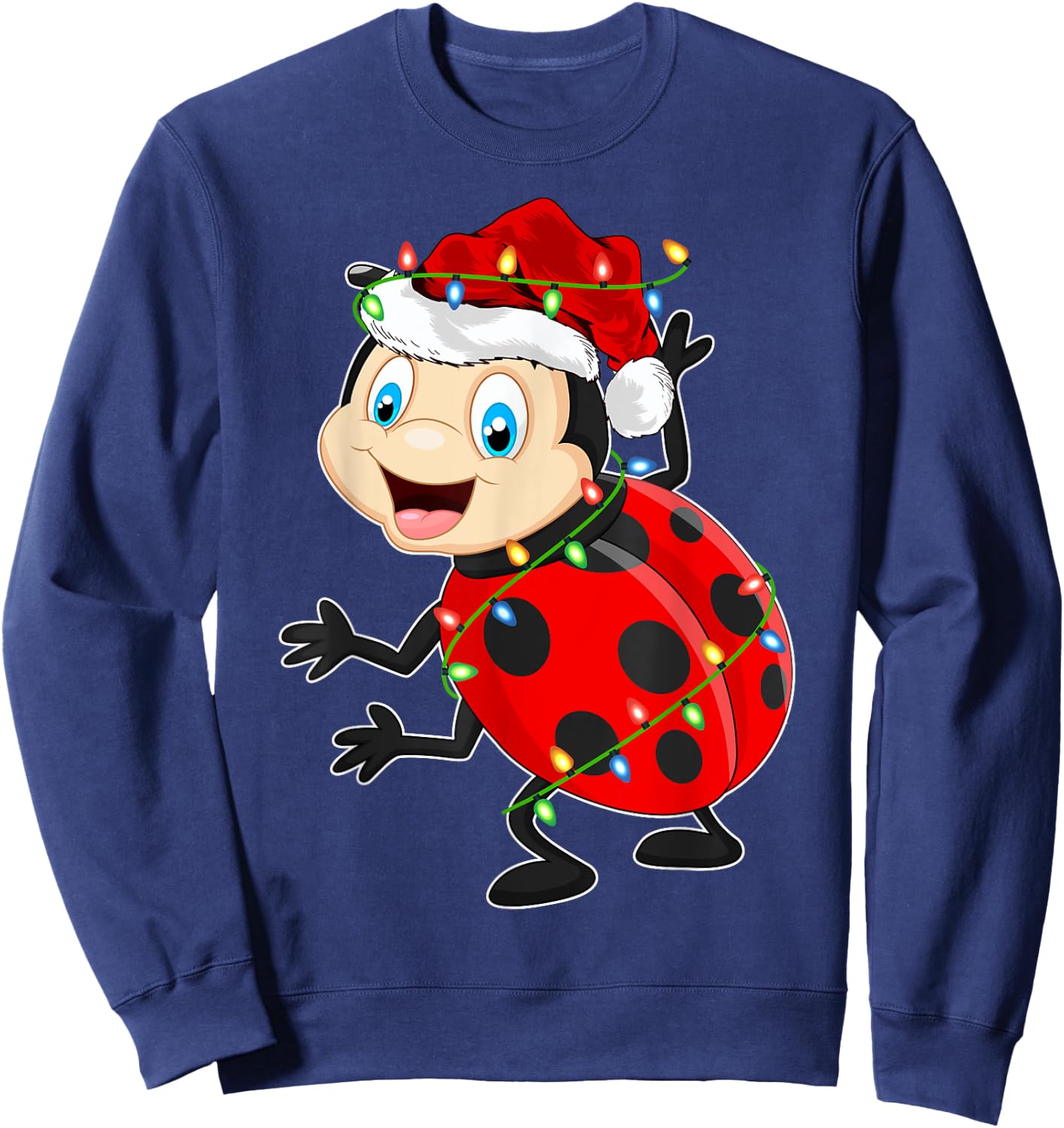 Xmas Lights Santa Hat Ladybug Christmas Sweatshirt - Sweatshirt | Navy