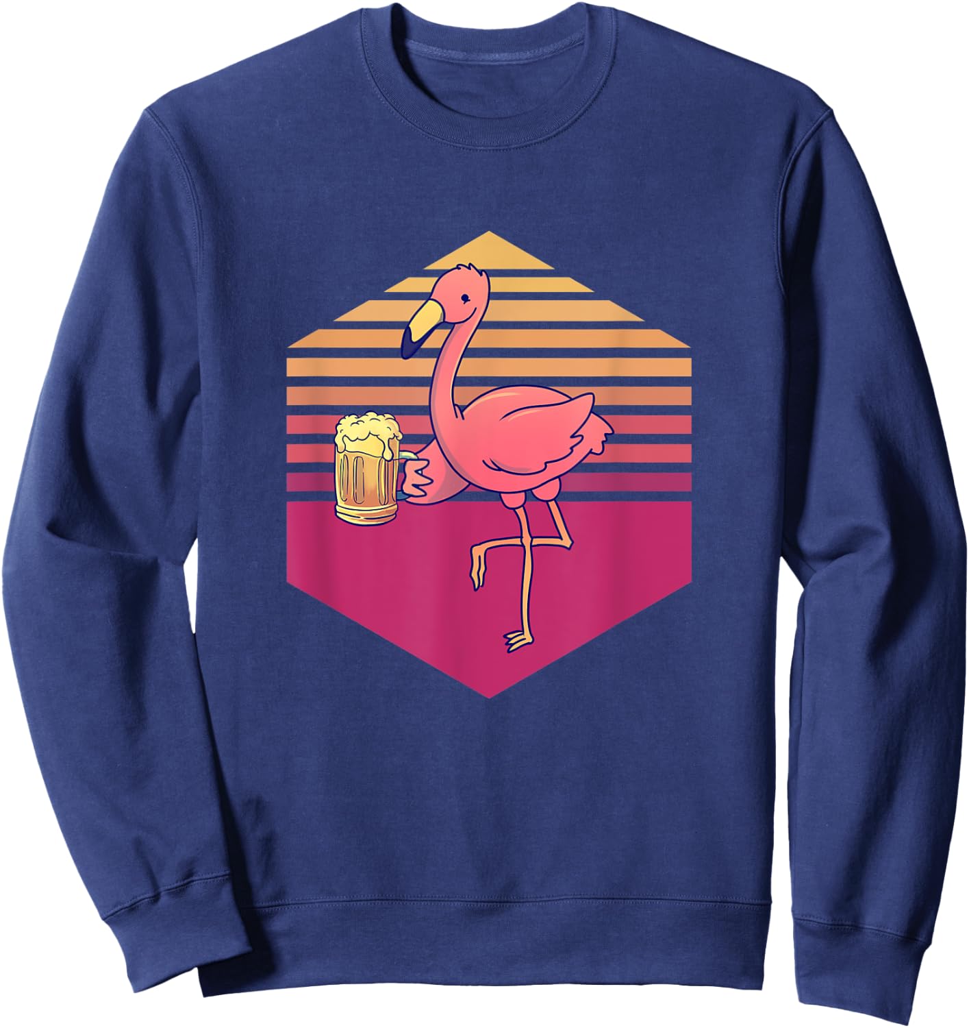 Flamingo Drinking Beer Vintage Sweatshirt - Sweatshirt | Navy