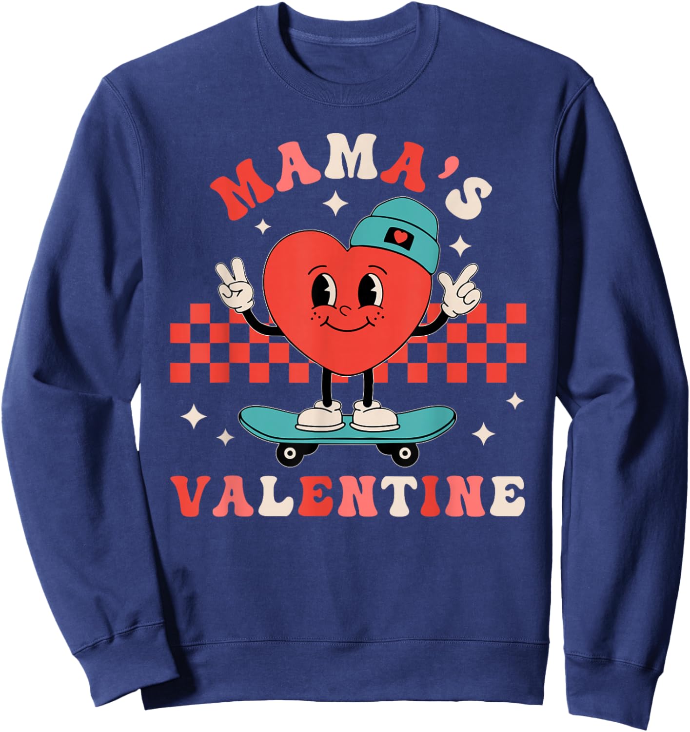 Retro Heart Mama's Valentine Mom for Boys Girls Kids Toddler Sweatshirt - Sweatshirt | Navy