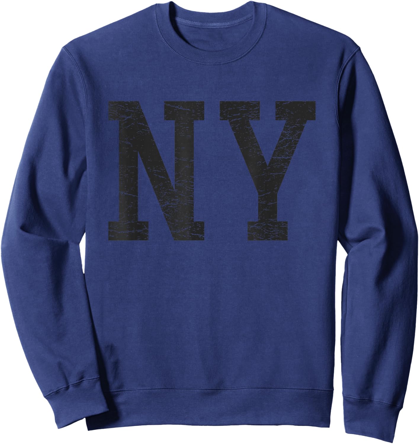 New York Women Men | Black Text Distressed Graphic NY Sweatshirt - Sweatshirt | Navy