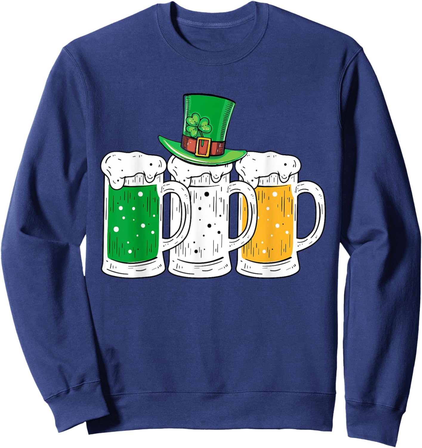 St Patricks Day Irish Beer Ireland Flag Clovers Shamrock Sweatshirt - Sweatshirt | Navy