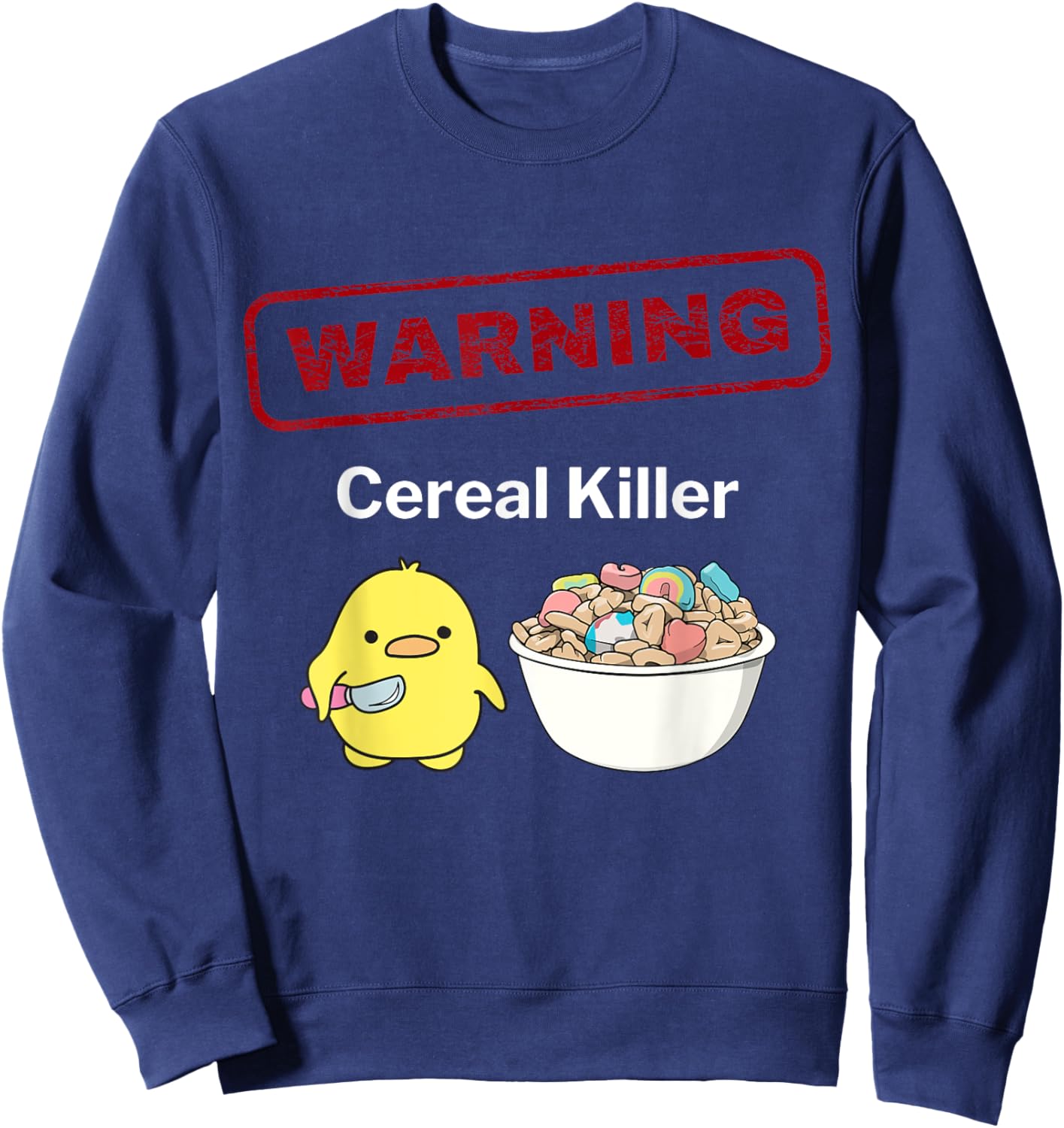 Funny Warning Cereal Killer Caution Cute Kawaii Anime Chick Sweatshirt - Sweatshirt | Navy