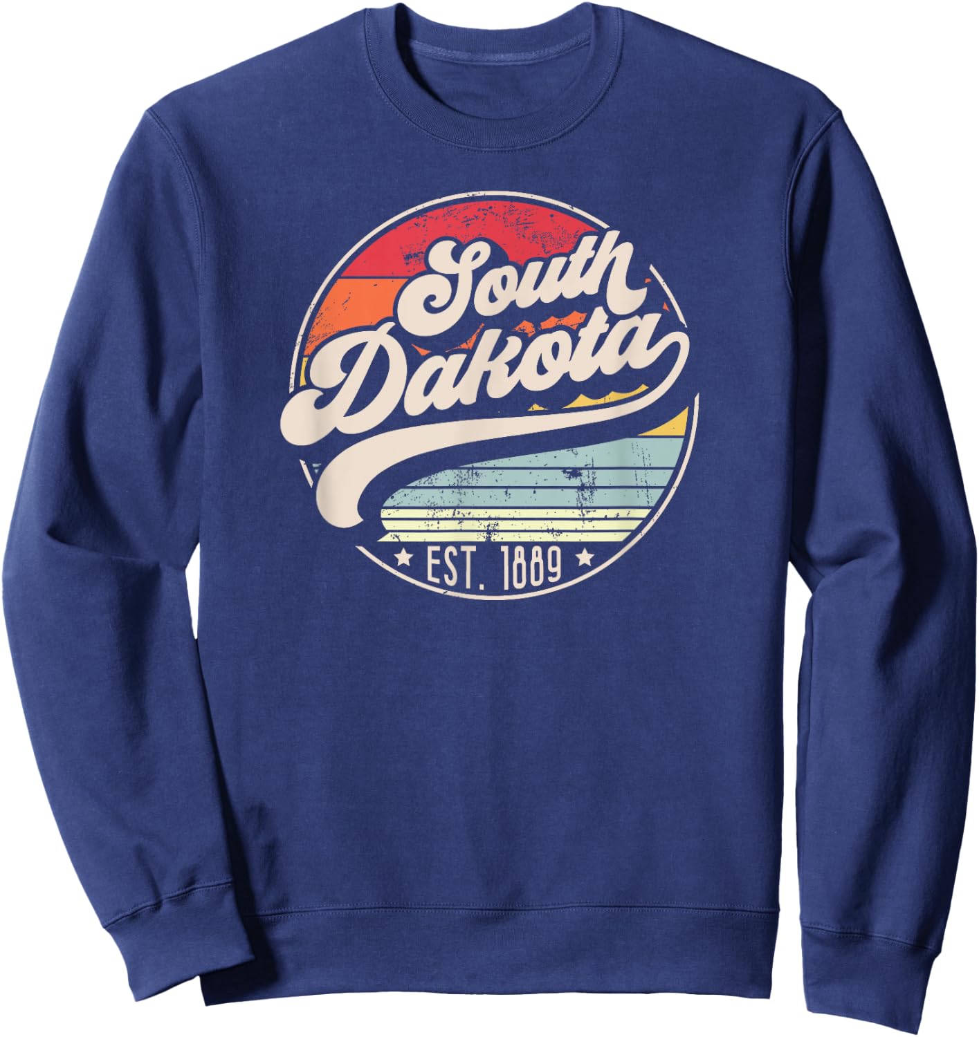 Retro South Dakota Home State SD Cool 70s Style Sunset Sweatshirt - Sweatshirt | Navy