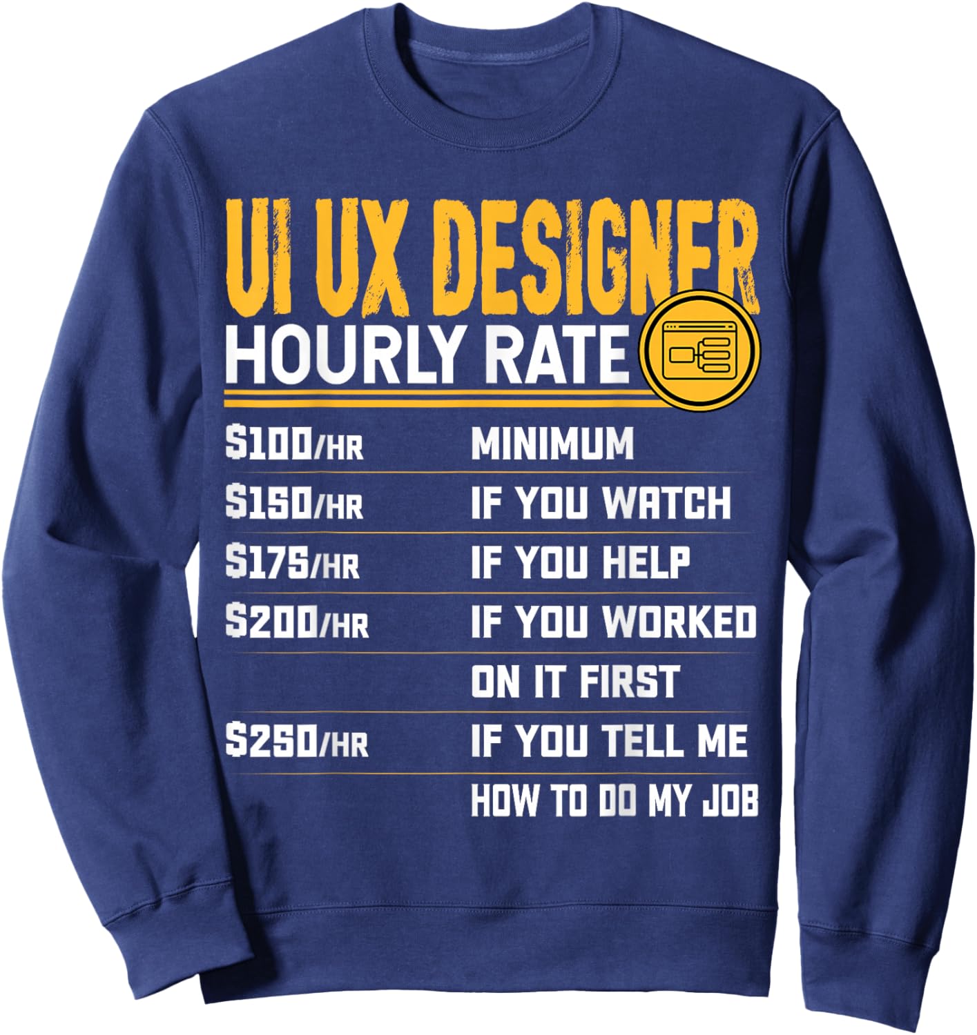 UI UX Designer Hourly Rate Funny UI UX Design Sweatshirt - Sweatshirt | Navy