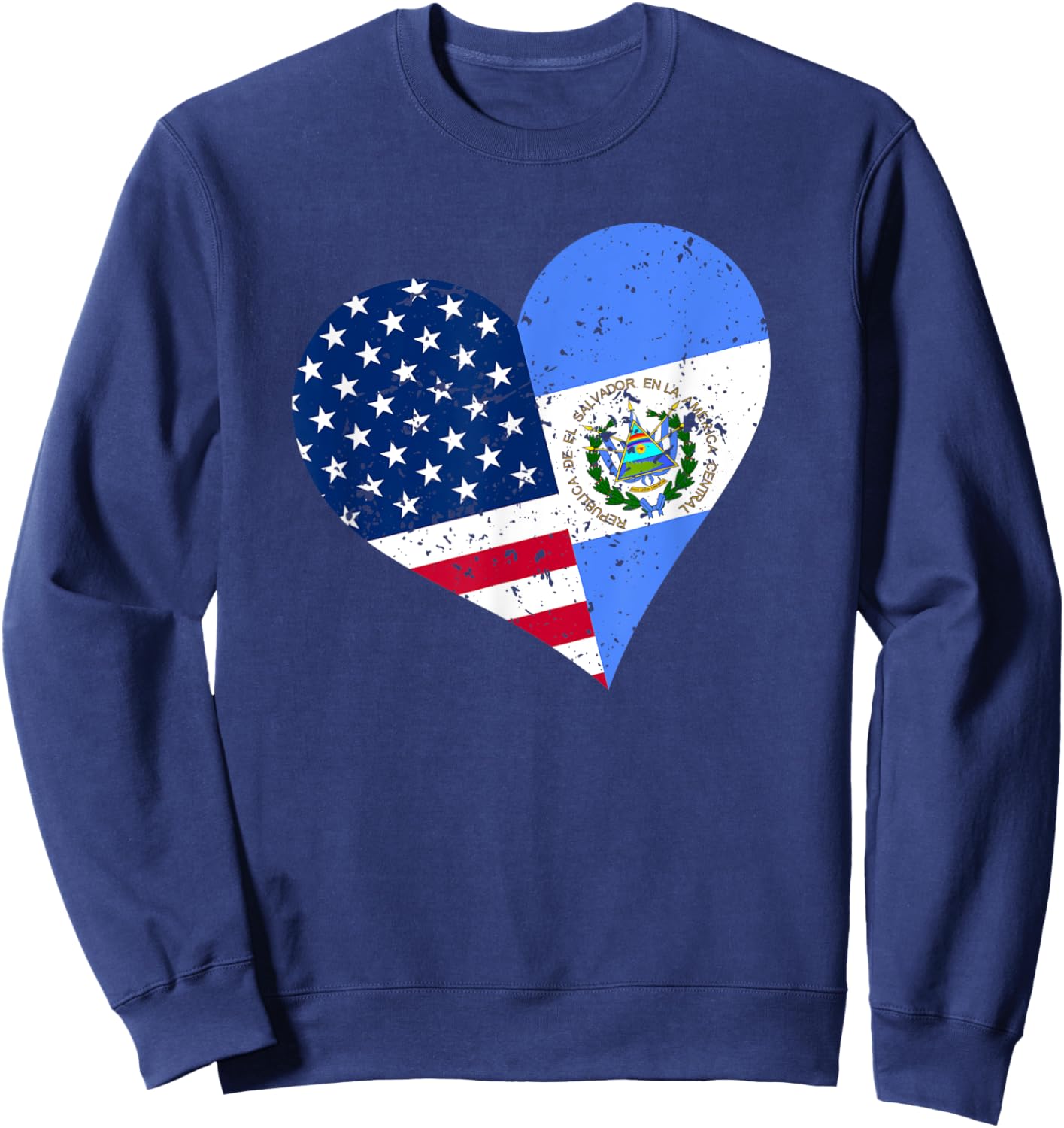 El Salvador USA Heart Distressed Salvadorian American Flag Sweatshirt - Sweatshirt | Navy