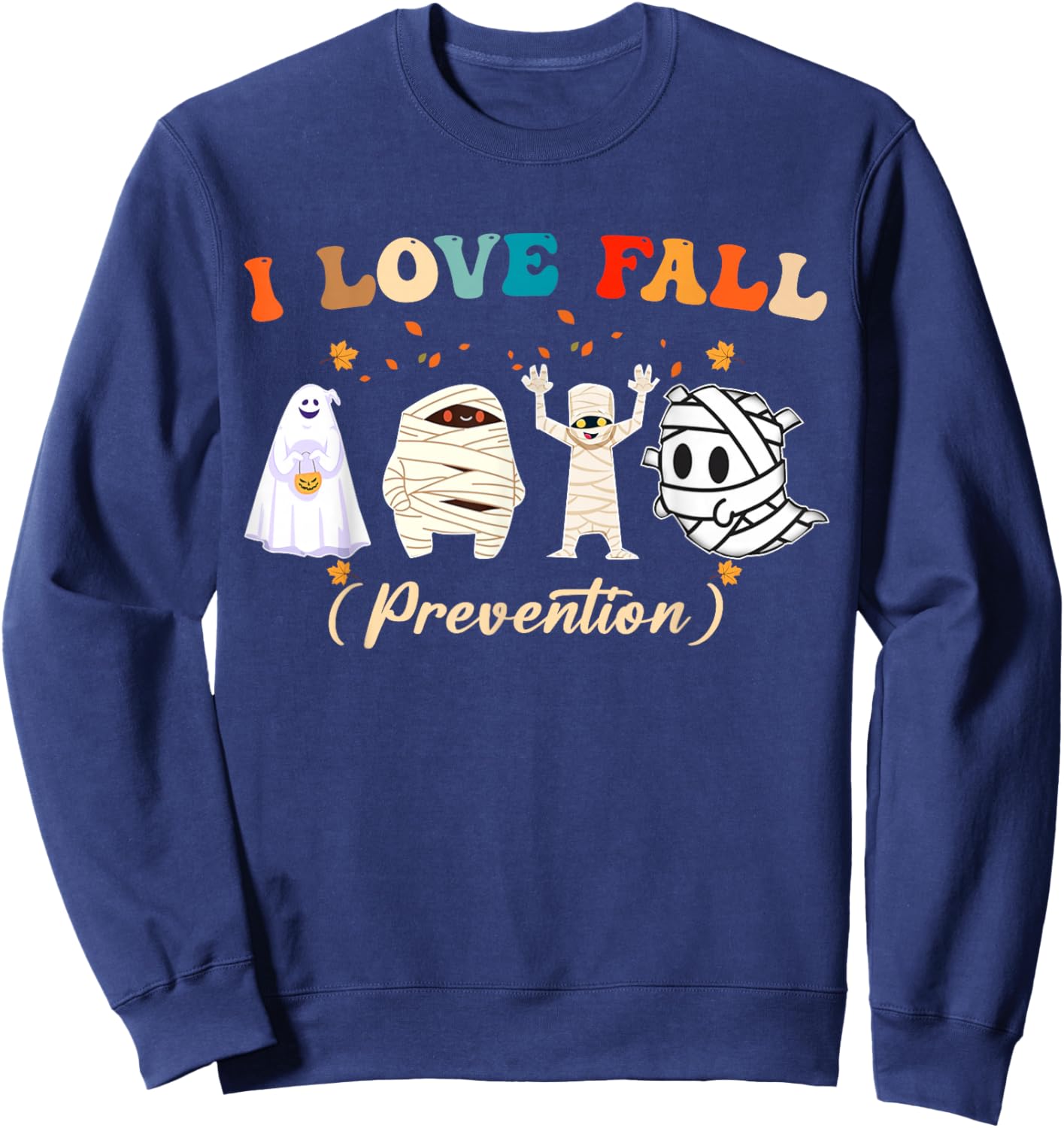 Retro I Love Fall Prevention Fall Nurse Ghost Halloween Sweatshirt - Sweatshirt | Navy