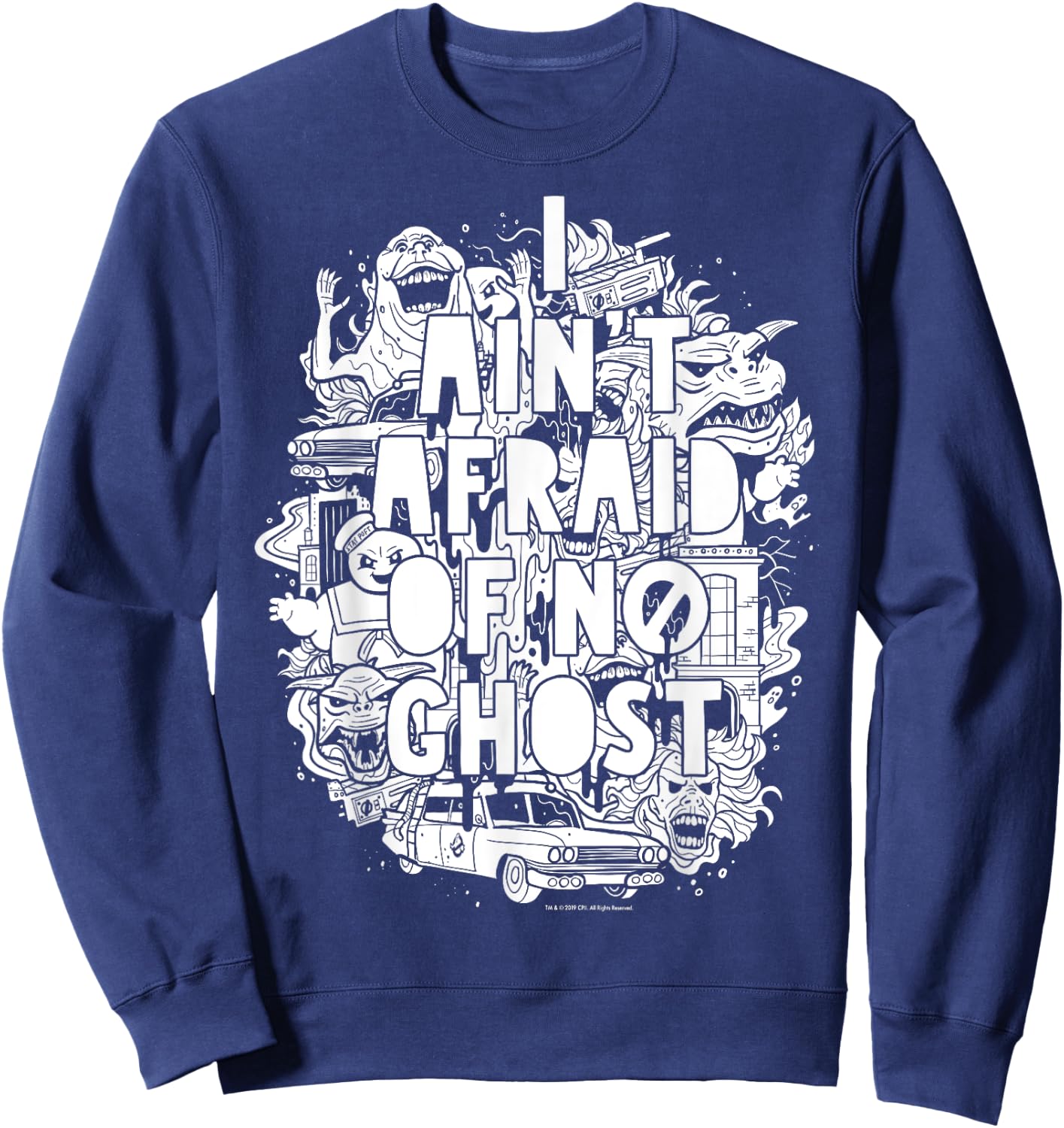 Ghostbusters Ain't Afraid Collage Poster Graphic Sweatshirt - Sweatshirt | Navy