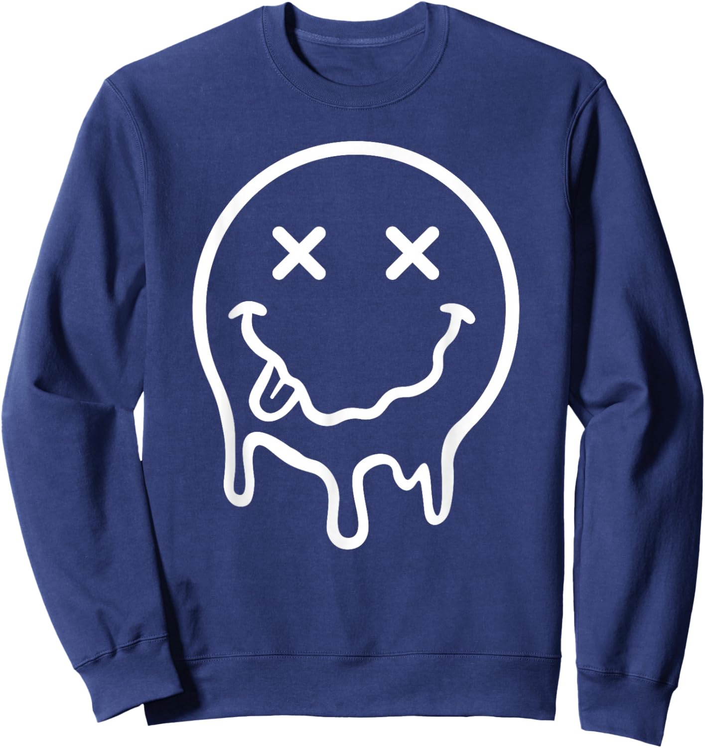Melting Smile Face Funny Smiling Melted Dripping Face Cute Sweatshirt - Sweatshirt | Navy