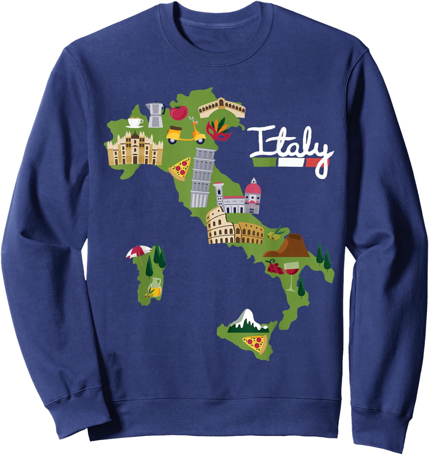 Italy Travel Map Flag Italia Pride Souvenir Vacation Sweatshirt - Sweatshirt | Navy