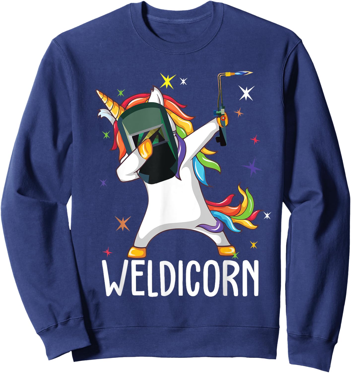 Weldicorn Funny Welder Unicorn Dabbing Sweatshirt - Sweatshirt | Navy