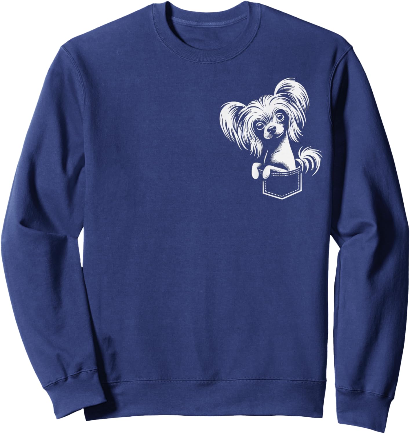 Cute Chinese Crested Dog Peeking Graphic Design , Small, Black Sweatshirt - Sweatshirt | Navy