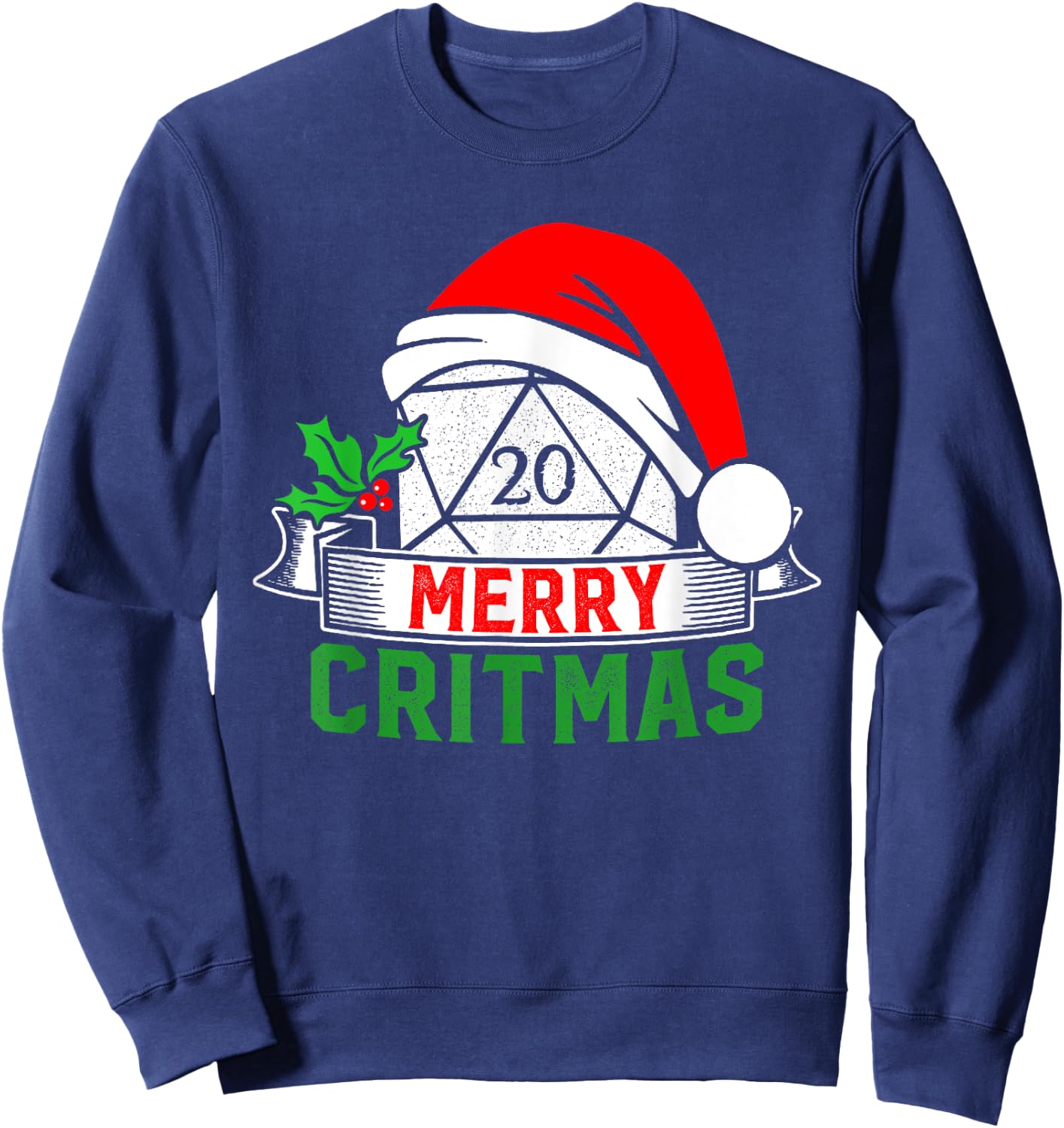 Merry Critmas Tabletop D20 RPG Gamer - Funny Christmas Sweatshirt - Sweatshirt | Navy