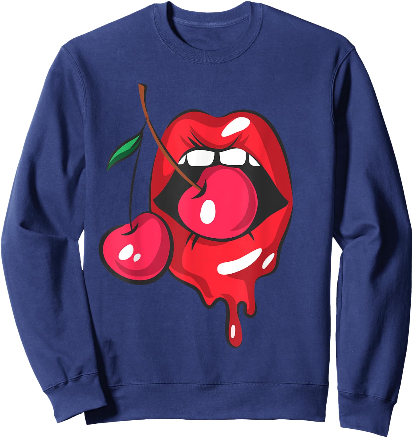 Red lips and cherries sexy trendy vintage retro Gift Sweatshirt - Sweatshirt | Navy