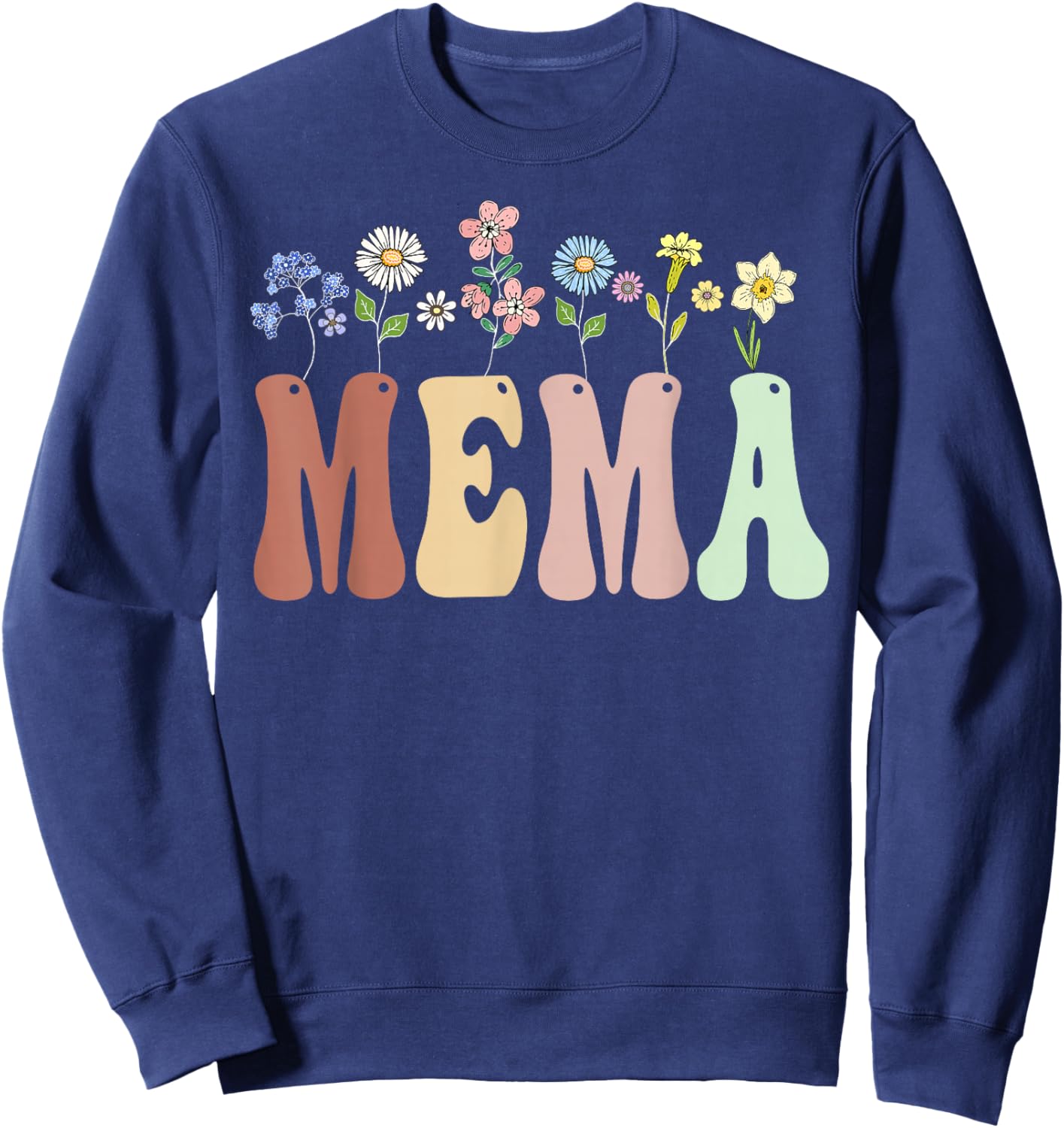 Mema Gifts Women Wildflower Floral Design Mema Sweatshirt - Sweatshirt | Navy
